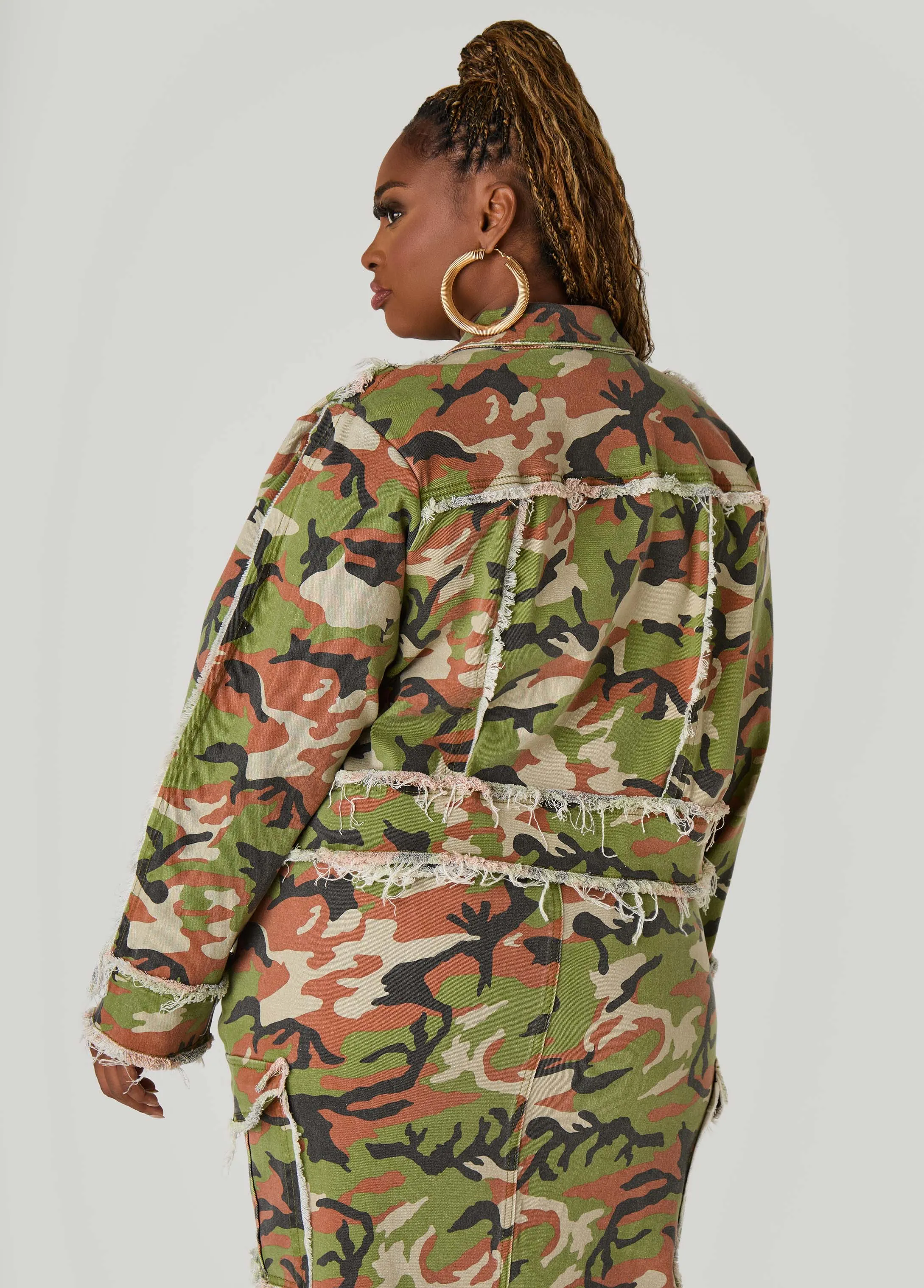 Cropped Camo Print Denim Jacket sold by Ashley Stewart product image thumbnail 4