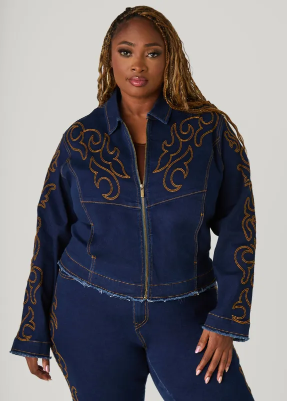 Embroidered Denim Jacket sold by Ashley Stewart