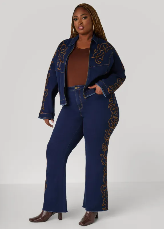 Embroidered Flared Jeans made by Ashley Stewart