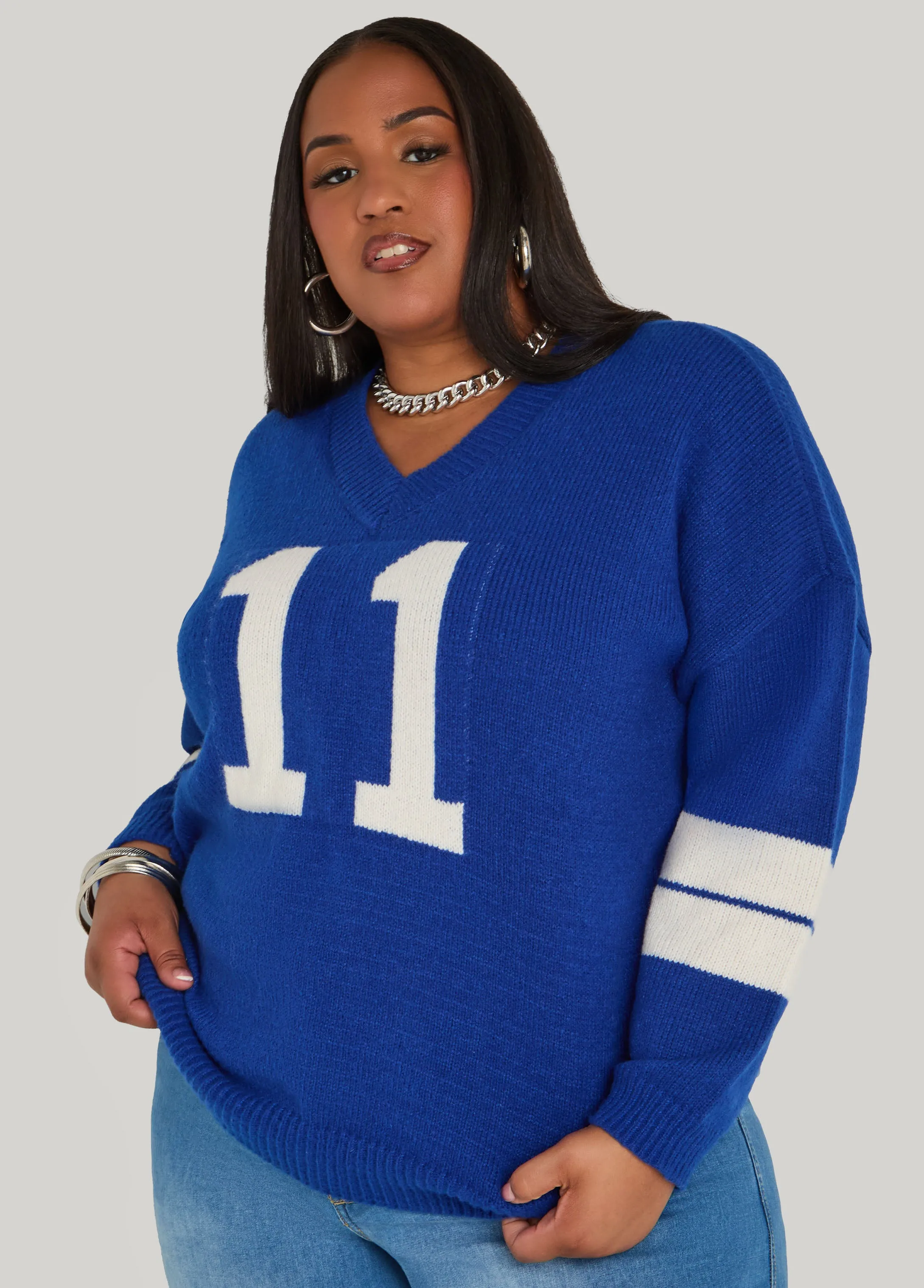 11 Jacquard Varsity Sweater sold by Ashley Stewart product image thumbnail 3