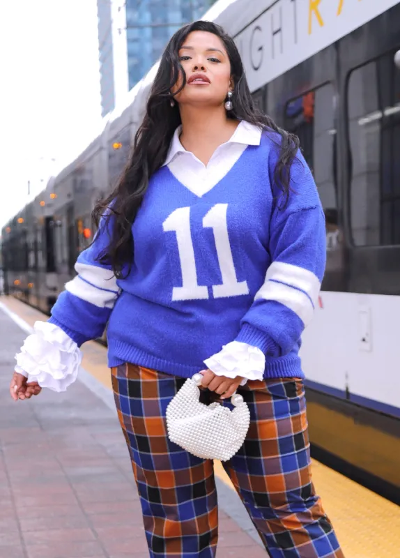 11 Jacquard Varsity Sweater sold by Ashley Stewart