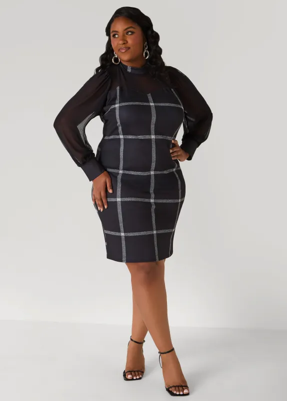 Mesh Paneled Plaid Sheath Dress made by Ashley Stewart