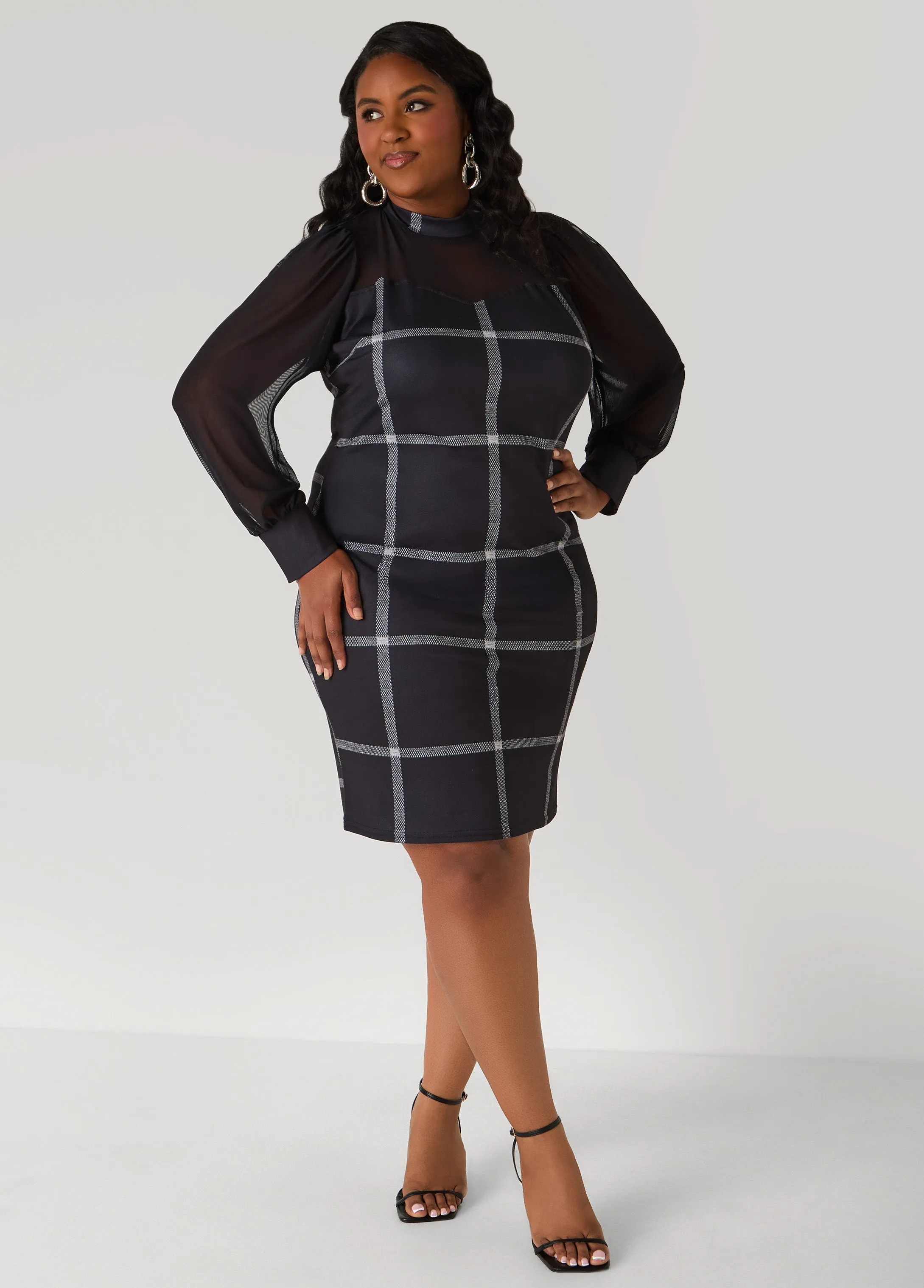 Mesh Paneled Plaid Sheath Dress sold by Ashley Stewart