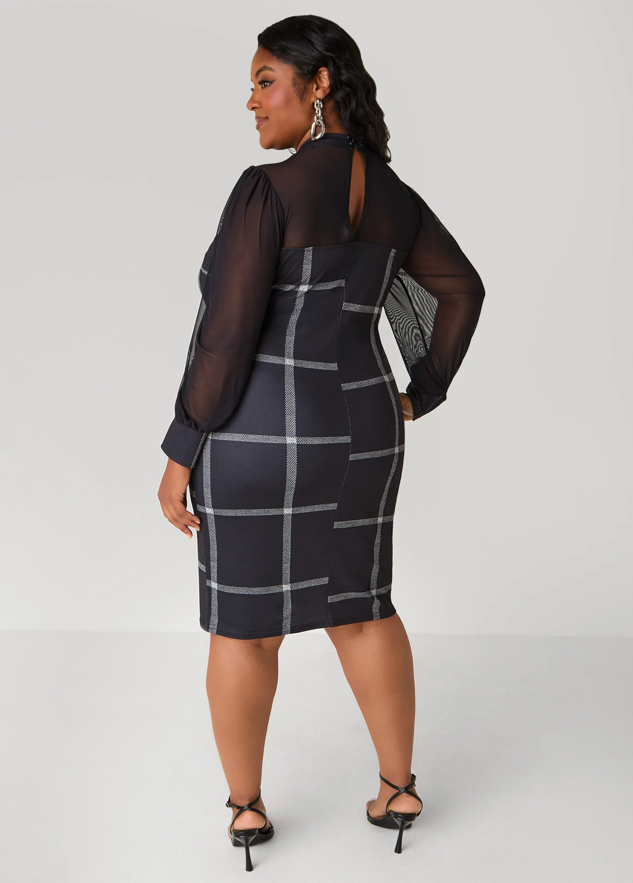 Mesh Paneled Plaid Sheath Dress sold by Ashley Stewart product image thumbnail 4