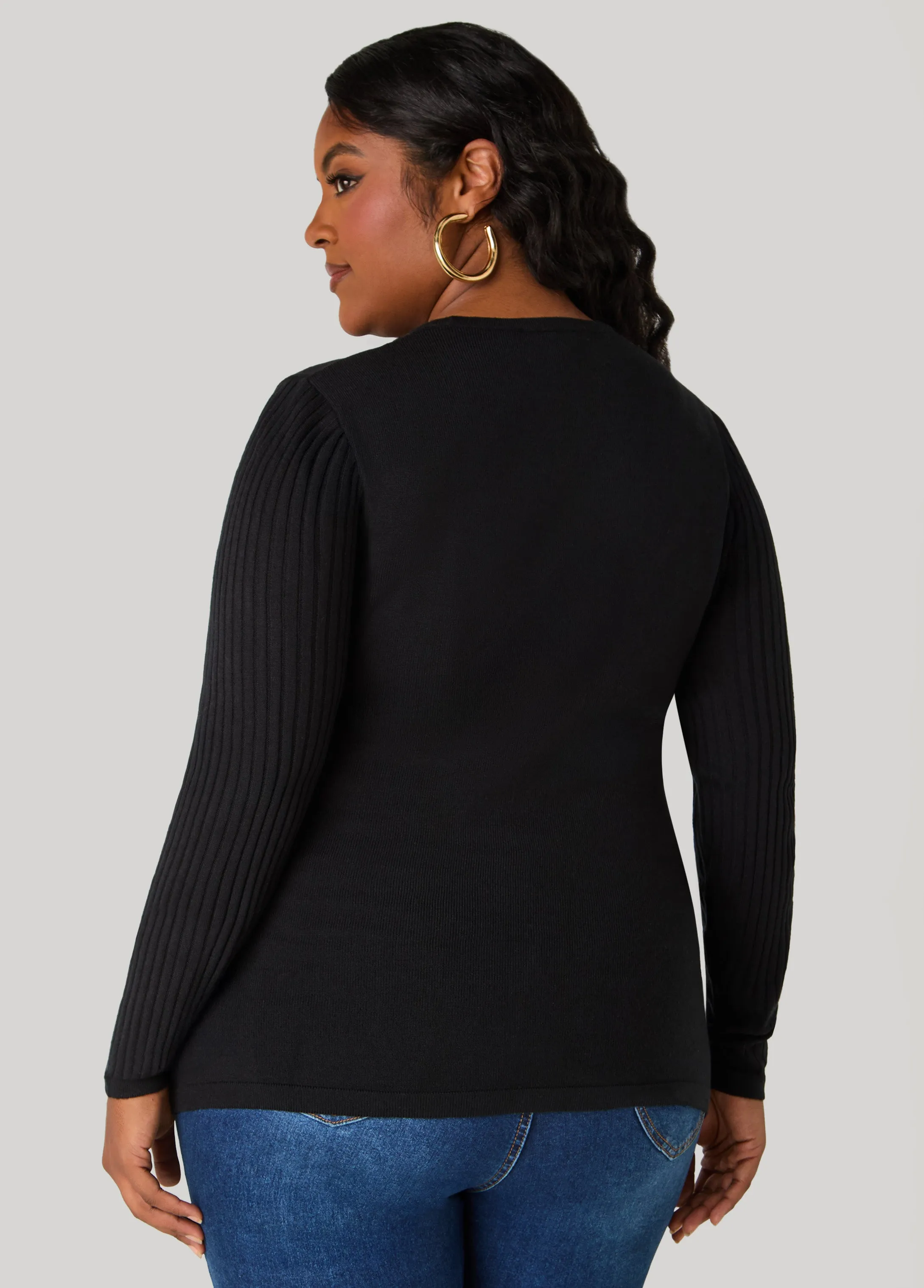 Cutout Button Embellished Sweater sold by Ashley Stewart product image thumbnail 5