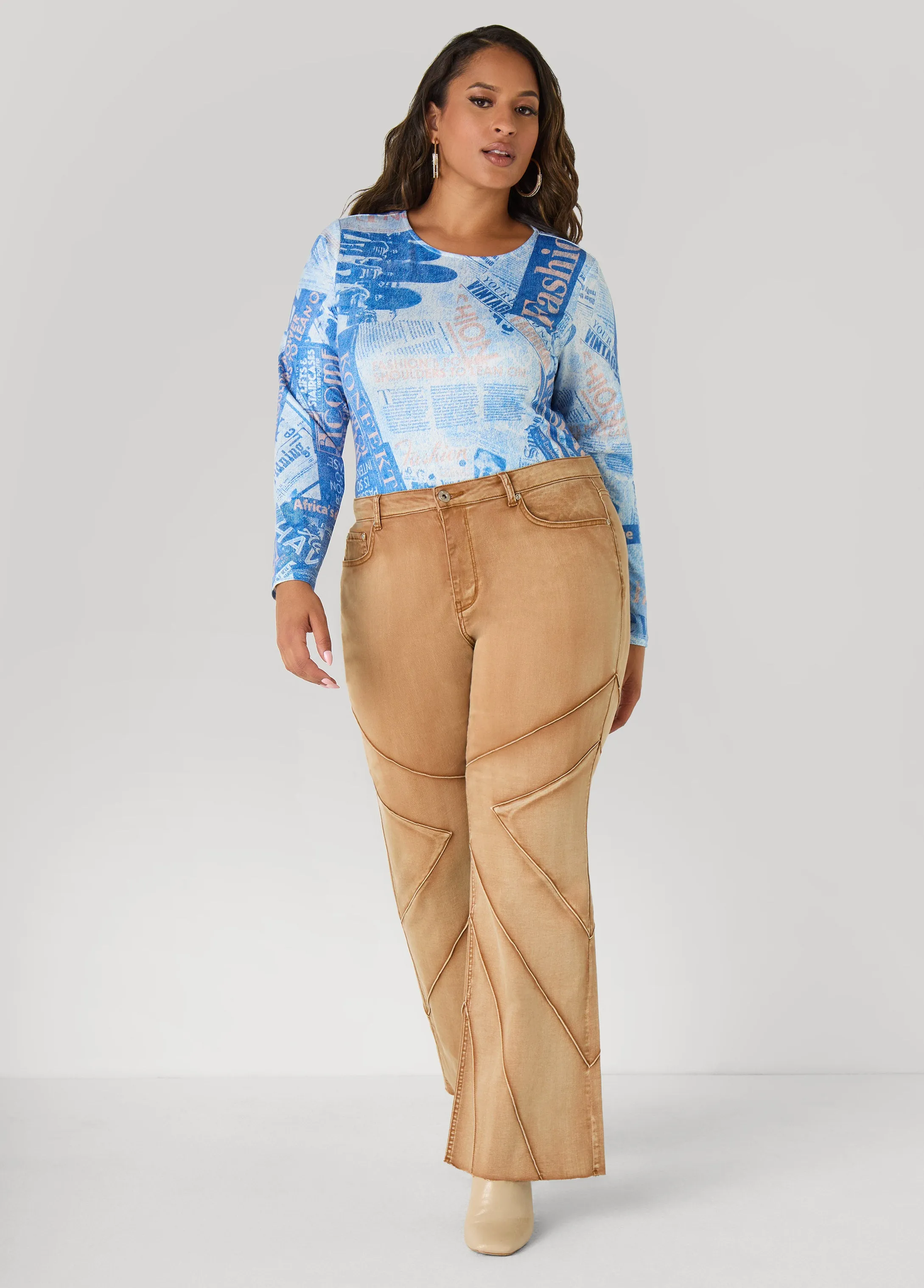 Denim And Newspaper Print Top sold by Ashley Stewart product image thumbnail 3