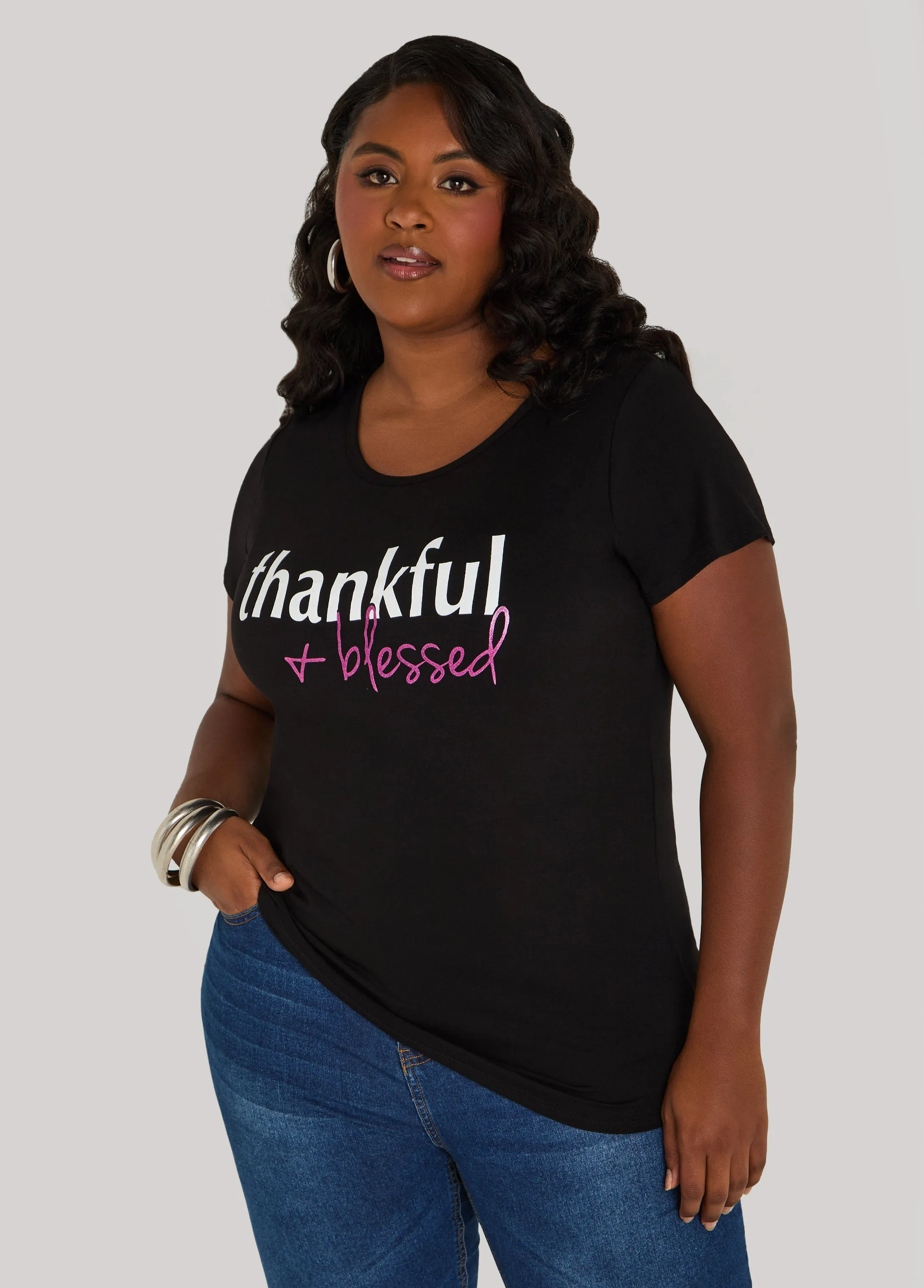 Thankful + Blessed Graphic Tee sold by Ashley Stewart