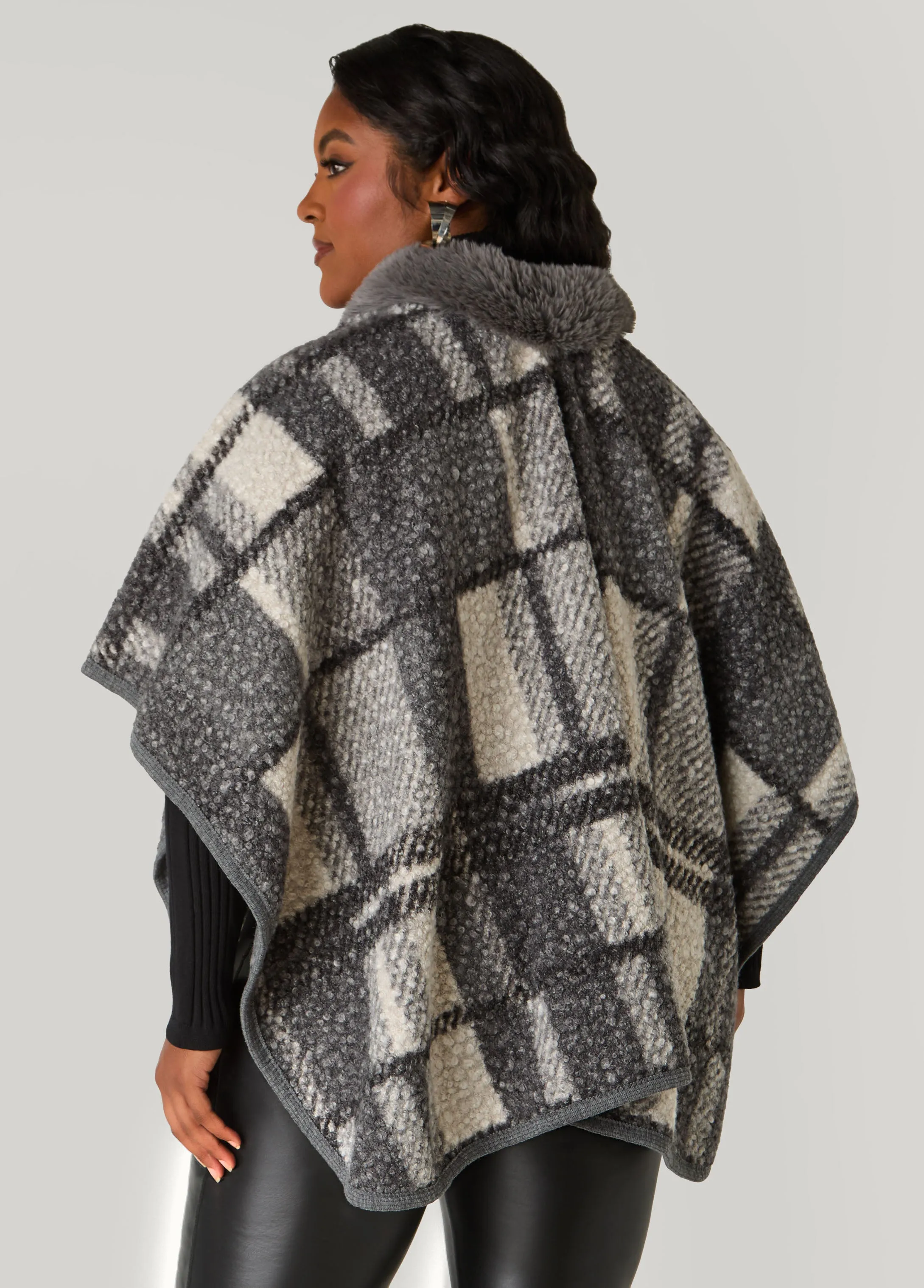Faux Fur And Plaid Boucle Poncho sold by Ashley Stewart product image thumbnail 3