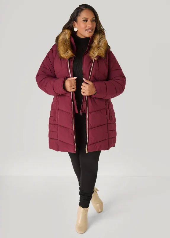 Quilted Faux Fur Trimmed Coat sold by Ashley Stewart