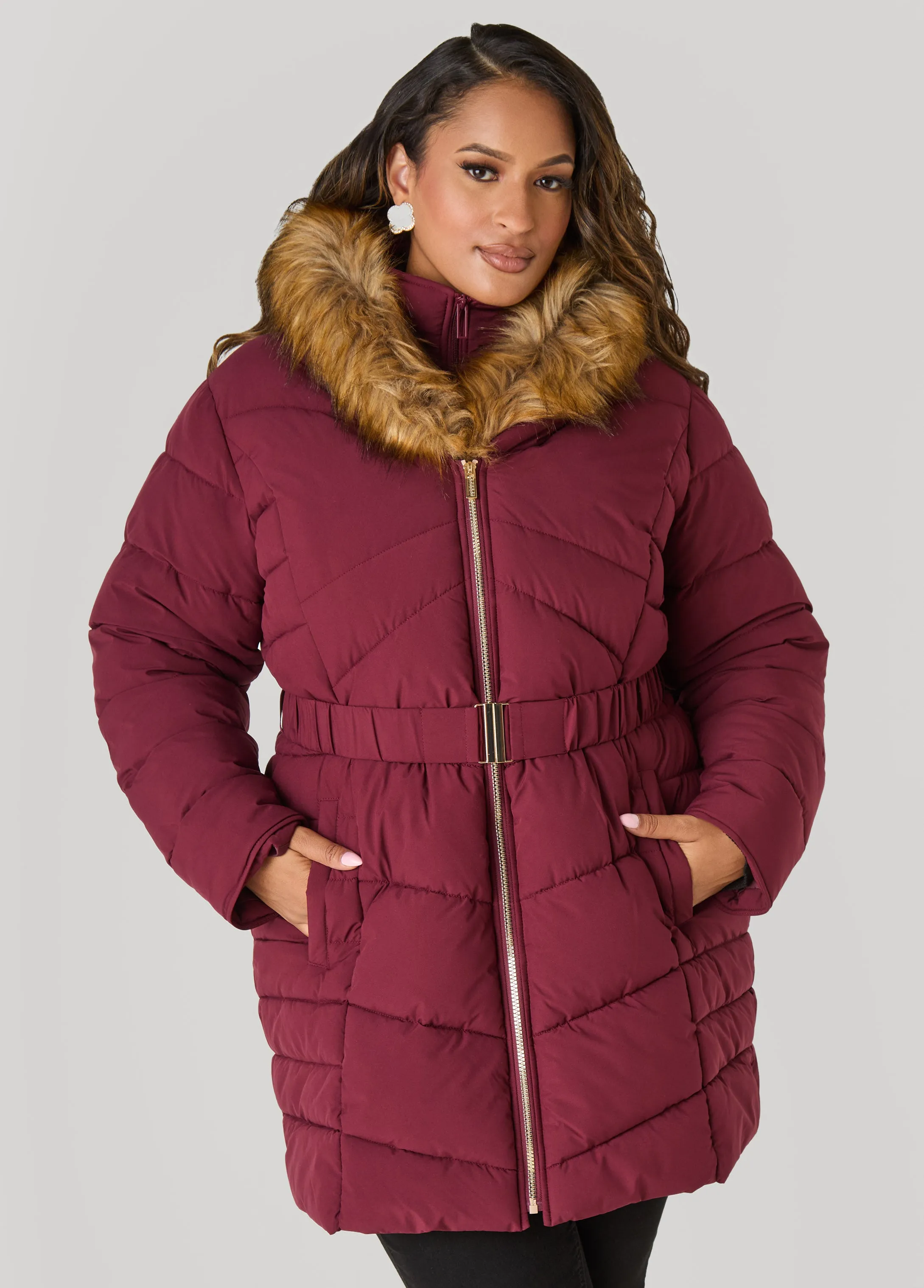 Quilted Faux Fur Trimmed Coat sold by Ashley Stewart product image thumbnail 3