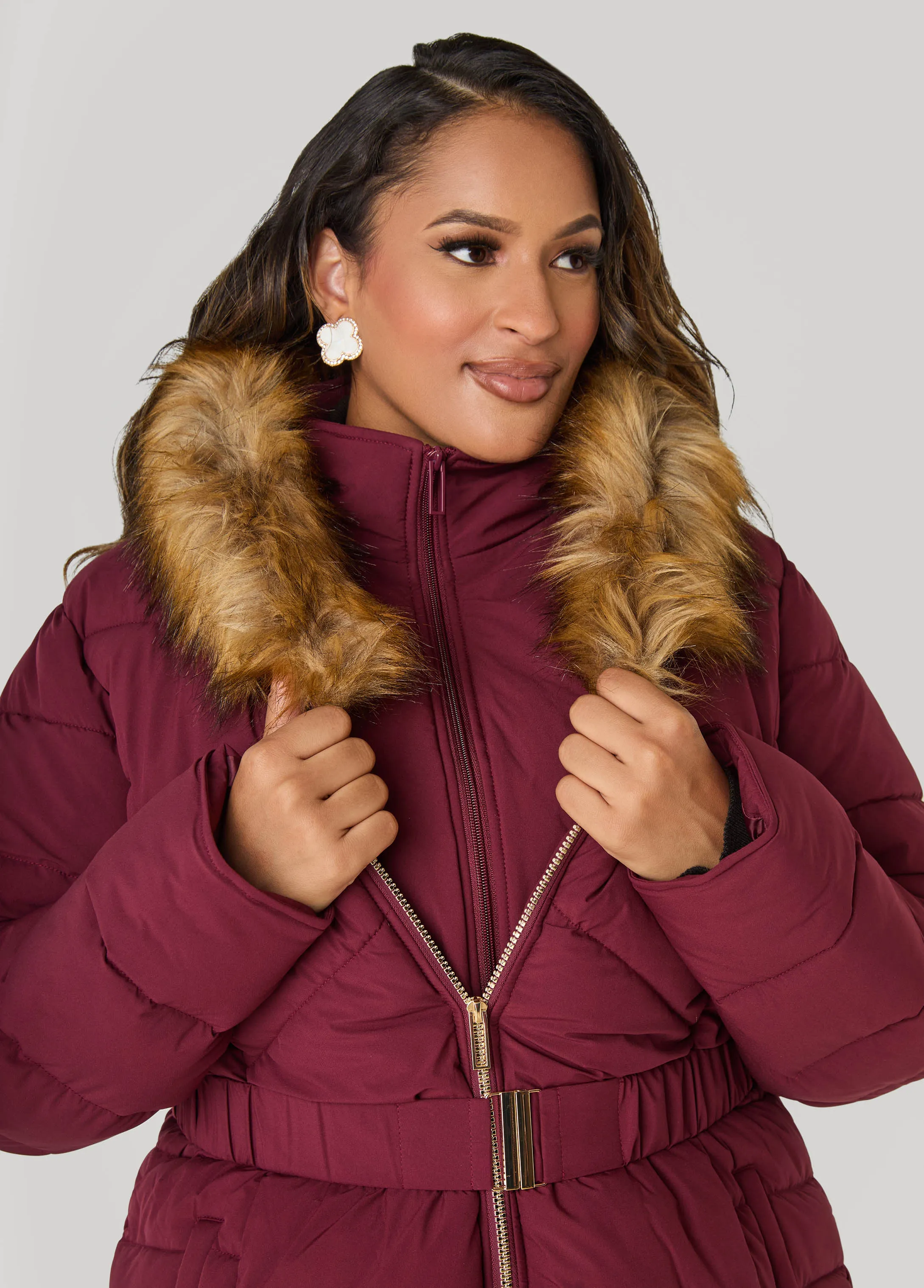Quilted Faux Fur Trimmed Coat sold by Ashley Stewart product image thumbnail 2