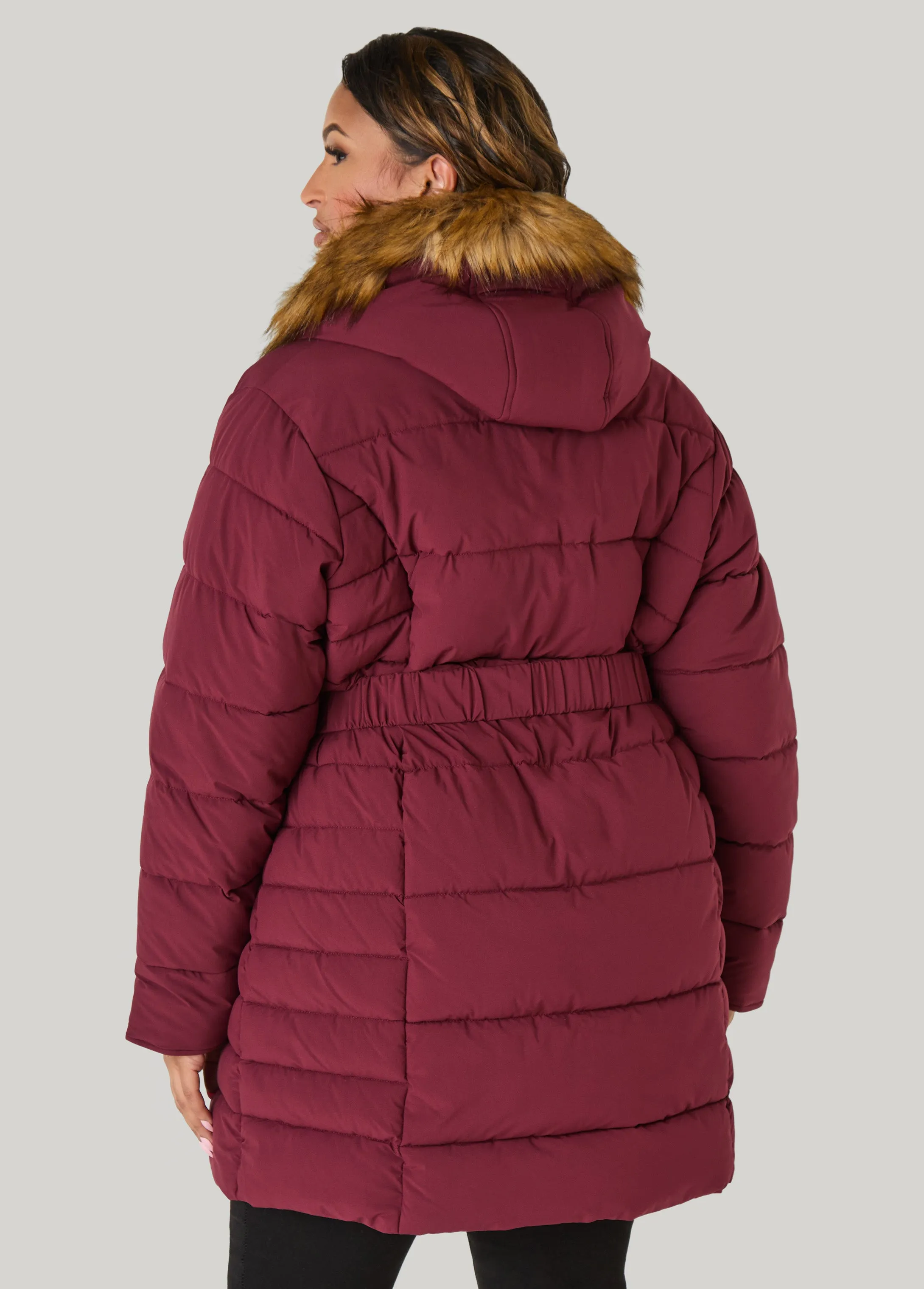 Quilted Faux Fur Trimmed Coat sold by Ashley Stewart product image thumbnail 4