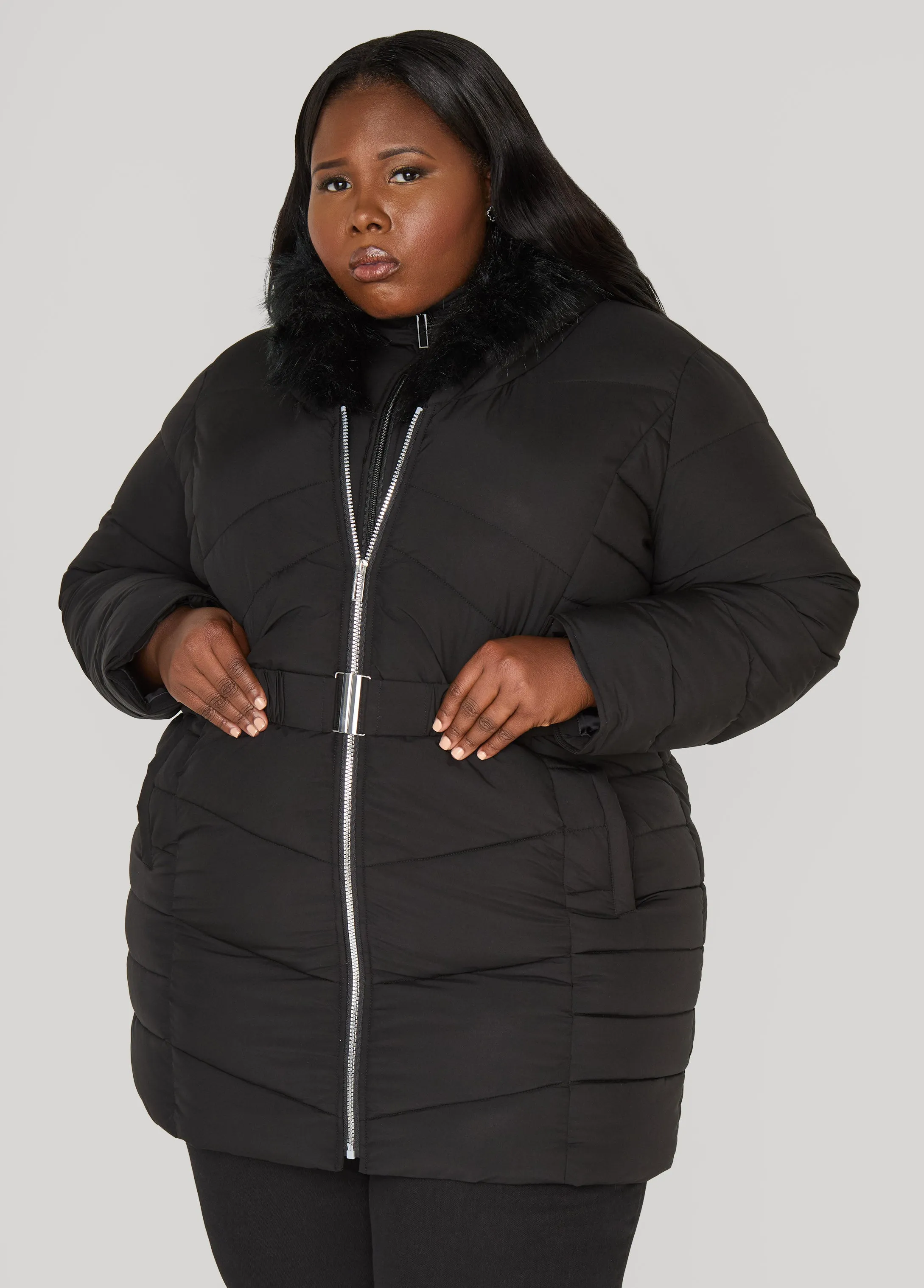 Quilted Faux Fur Trimmed Coat sold by Ashley Stewart product image thumbnail 5