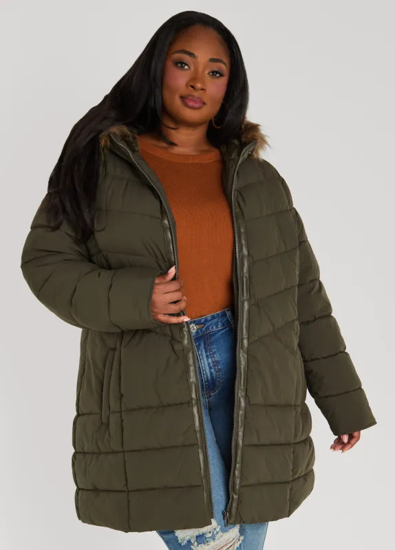 Faux Fur Trimmed Puffer Coat sold by Ashley Stewart