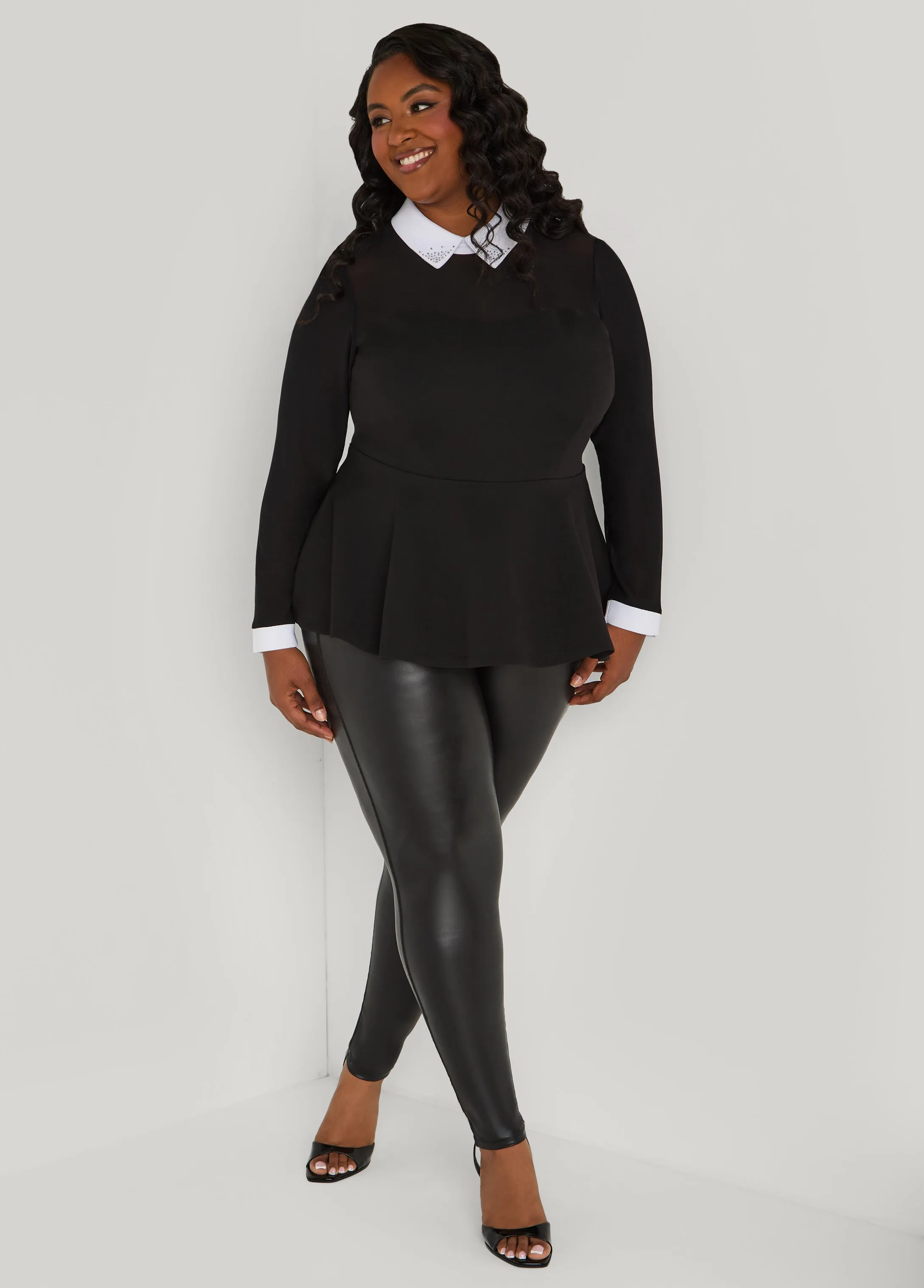 Mesh Paneled Peplum Top sold by Ashley Stewart product image thumbnail 4
