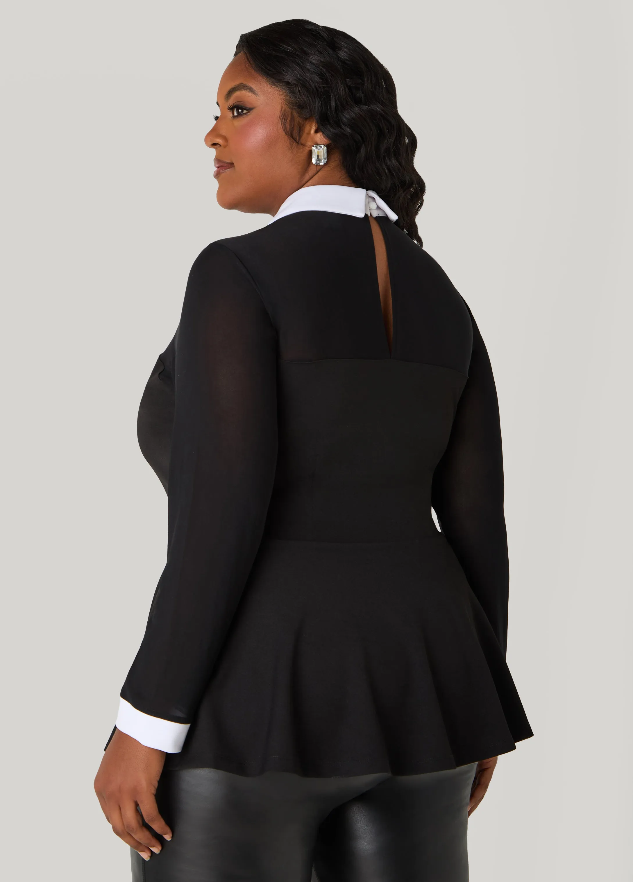 Mesh Paneled Peplum Top sold by Ashley Stewart product image thumbnail 5