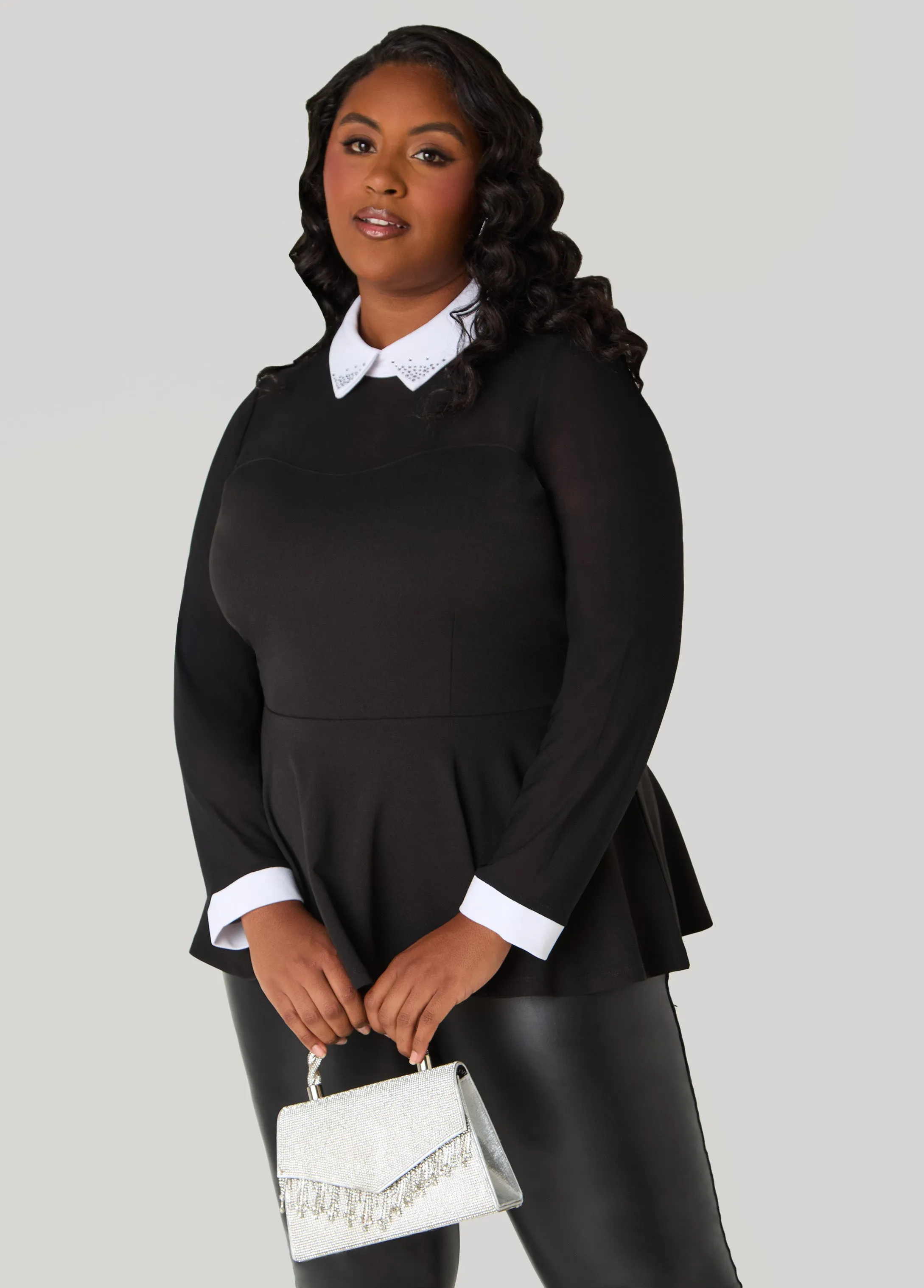 Mesh Paneled Peplum Top sold by Ashley Stewart product image thumbnail 2