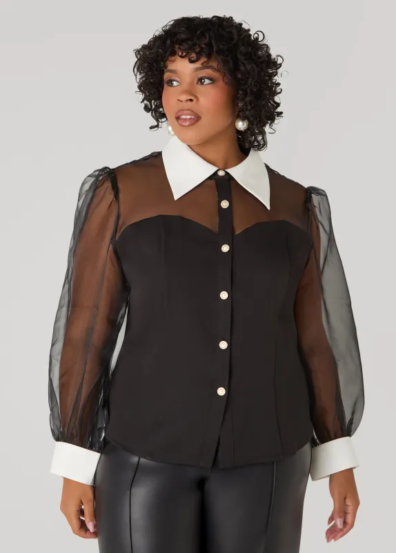 Organza Paneled Corset Shirt sold by Ashley Stewart