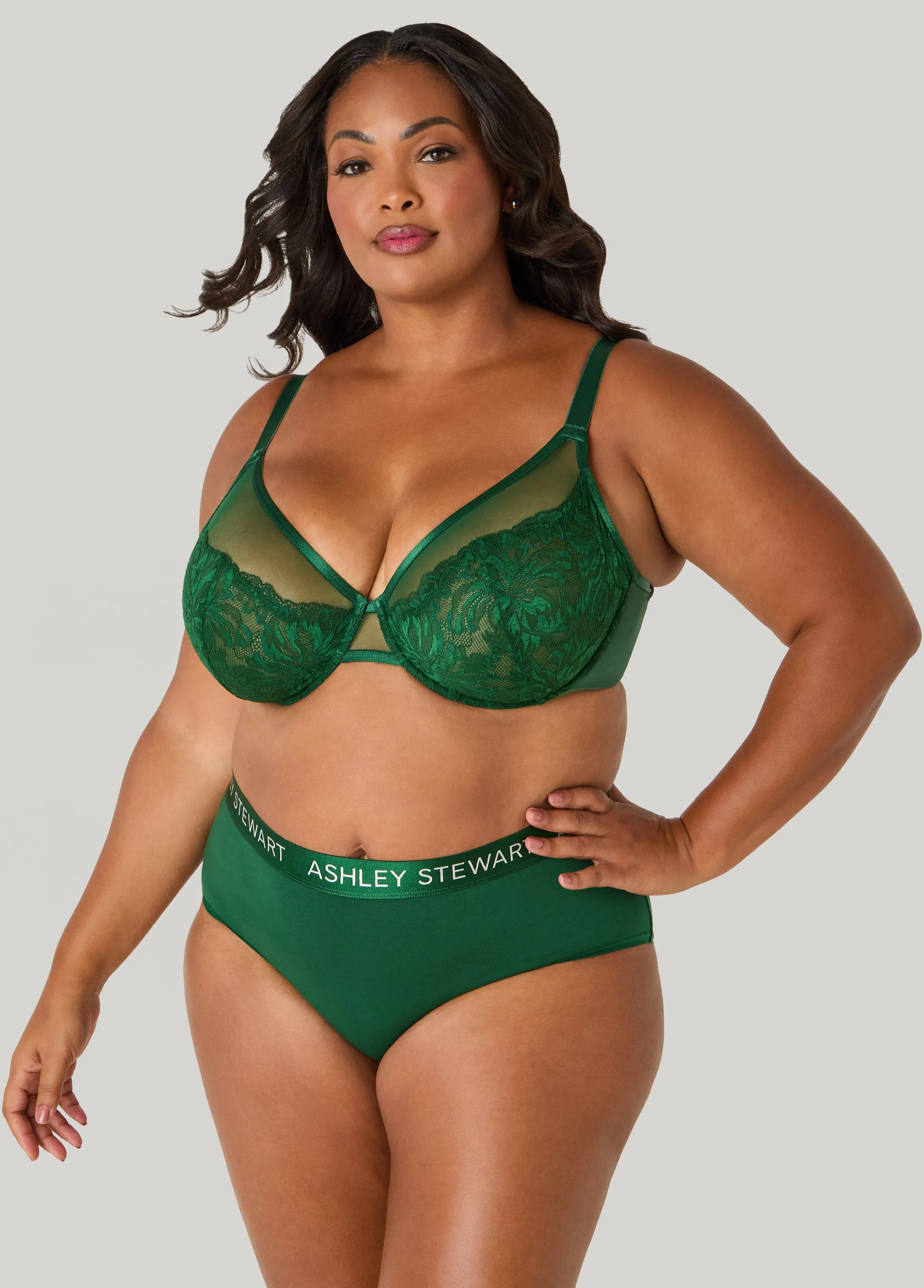 Mesh Paneled Lace Underwire Bra sold by Ashley Stewart