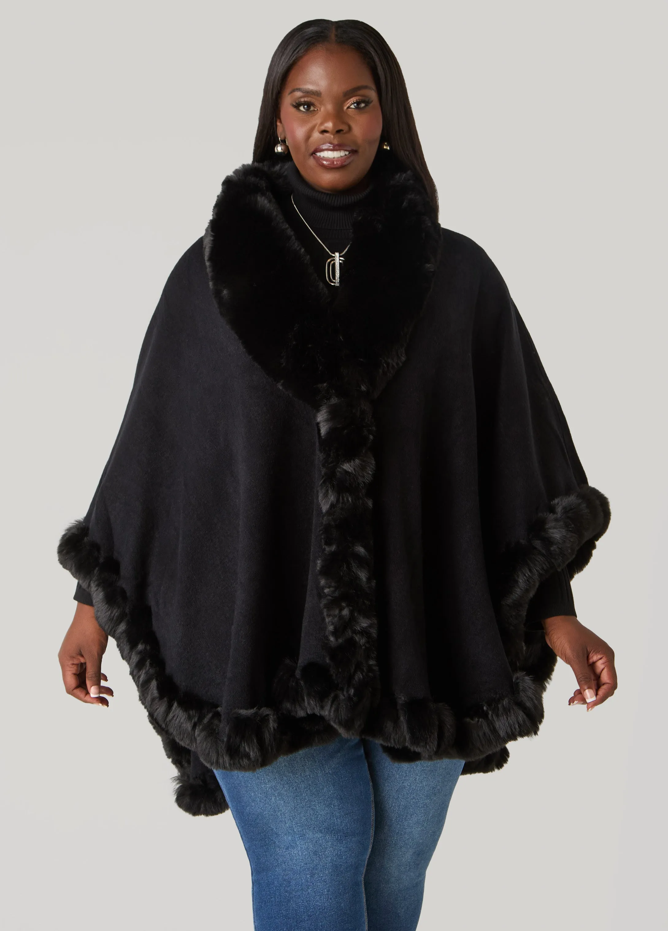 Max Studio Faux Fur Trim Ruana sold by Ashley Stewart