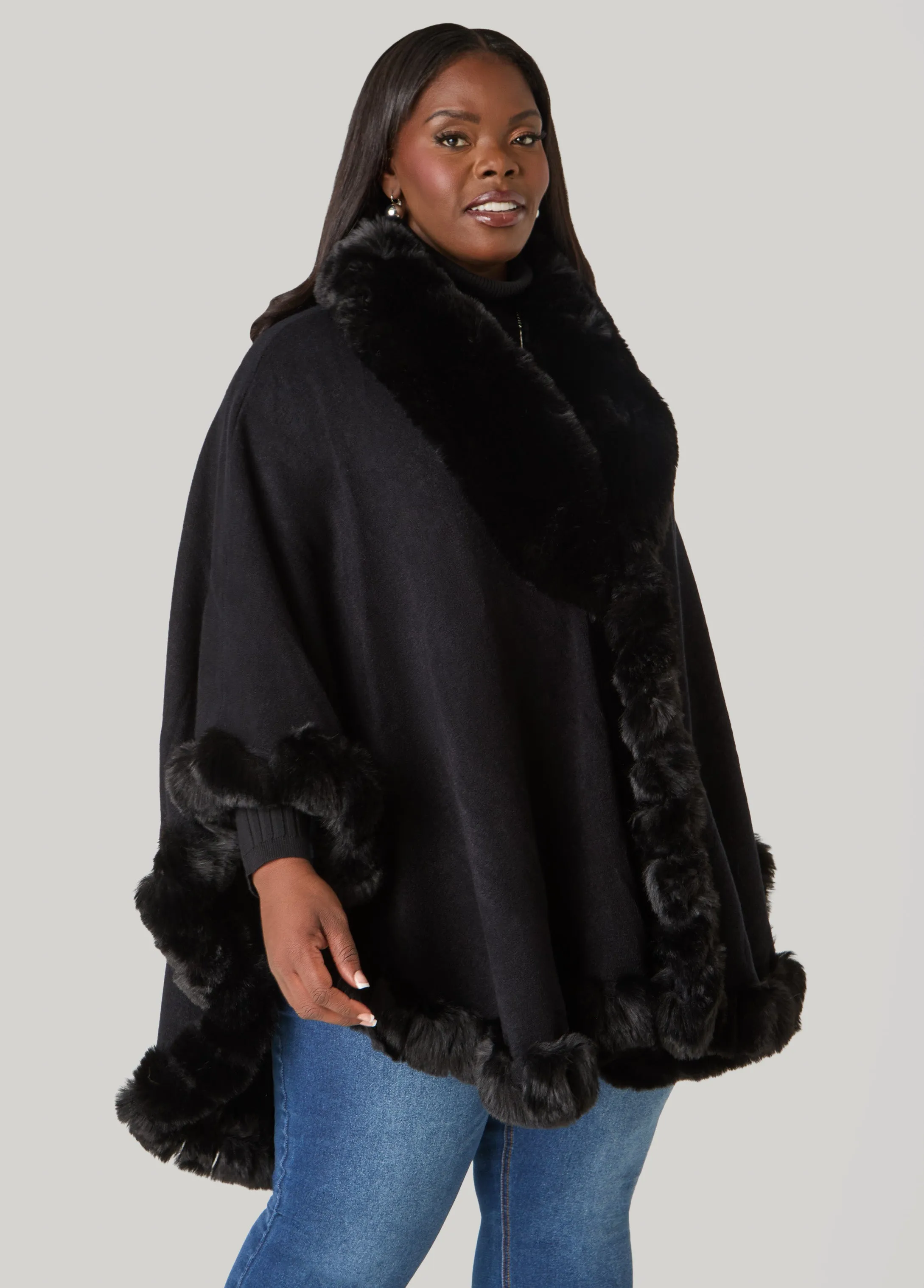 Max Studio Faux Fur Trim Ruana sold by Ashley Stewart product image thumbnail 4
