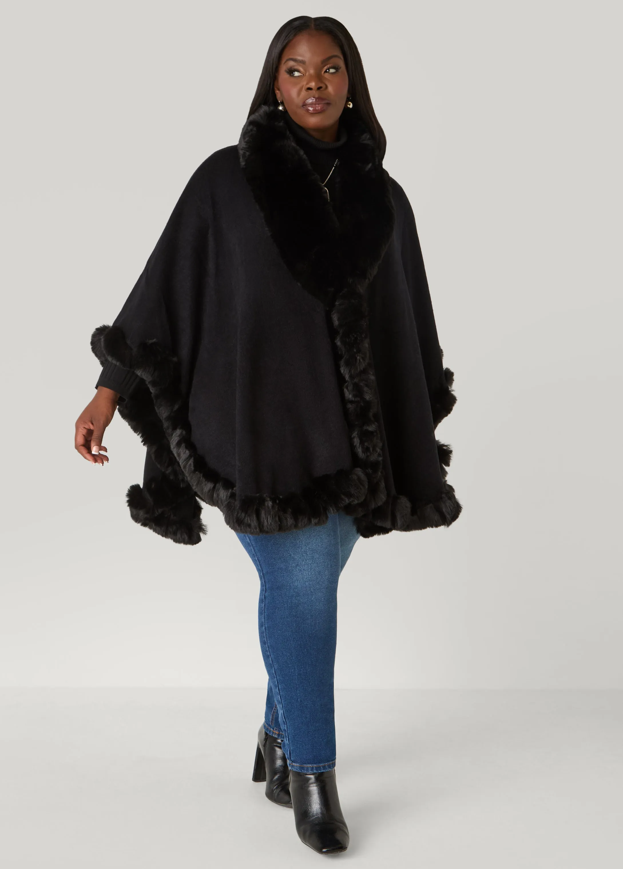 Max Studio Faux Fur Trim Ruana sold by Ashley Stewart product image thumbnail 3