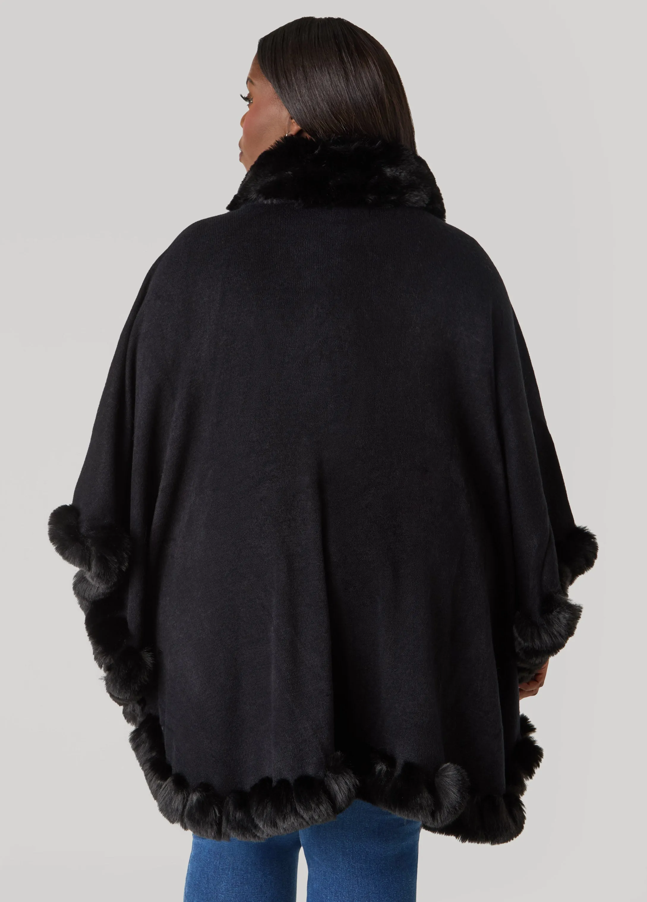 Max Studio Faux Fur Trim Ruana sold by Ashley Stewart product image thumbnail 2