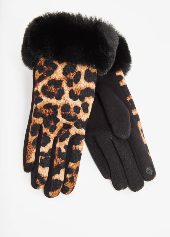Faux Fur Cuffed Leopard Gloves sold by Ashley Stewart