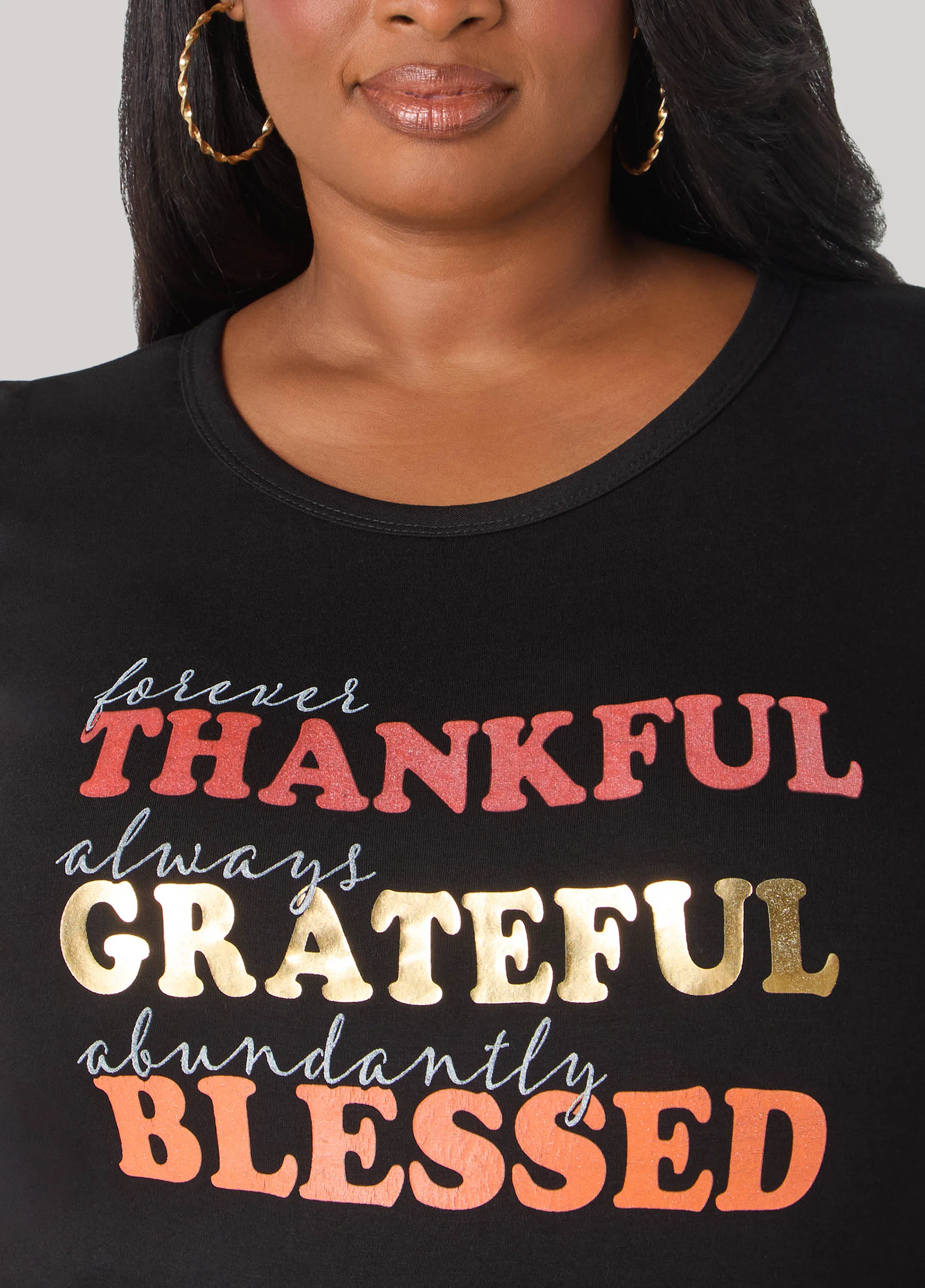 Thankful Metallic Graphic Tee sold by Ashley Stewart product image thumbnail 4