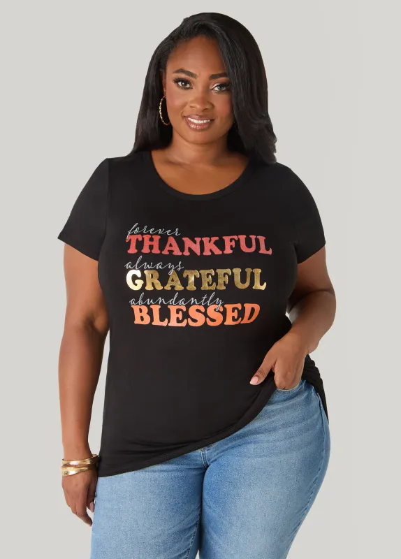 Thankful Metallic Graphic Tee sold by Ashley Stewart