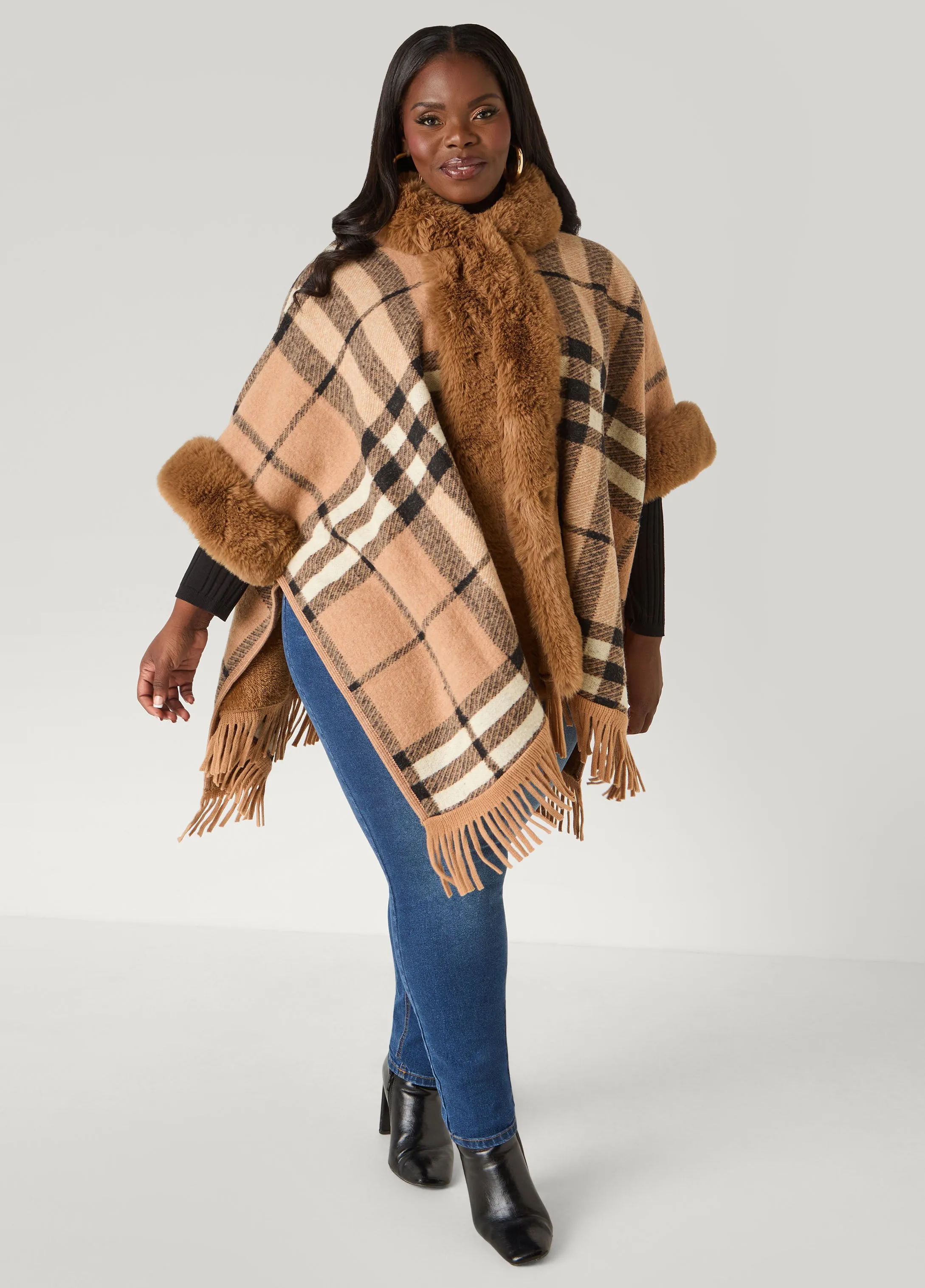 Adrienne Vittadini Checked Ruana sold by Ashley Stewart product image thumbnail 4