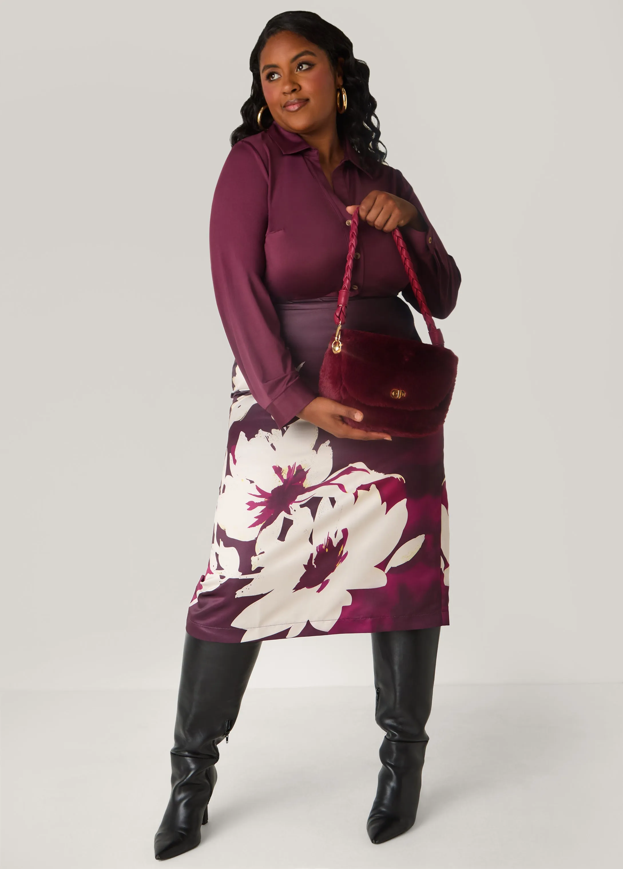 Floral Satin Midi Skirt sold by Ashley Stewart product image thumbnail 5