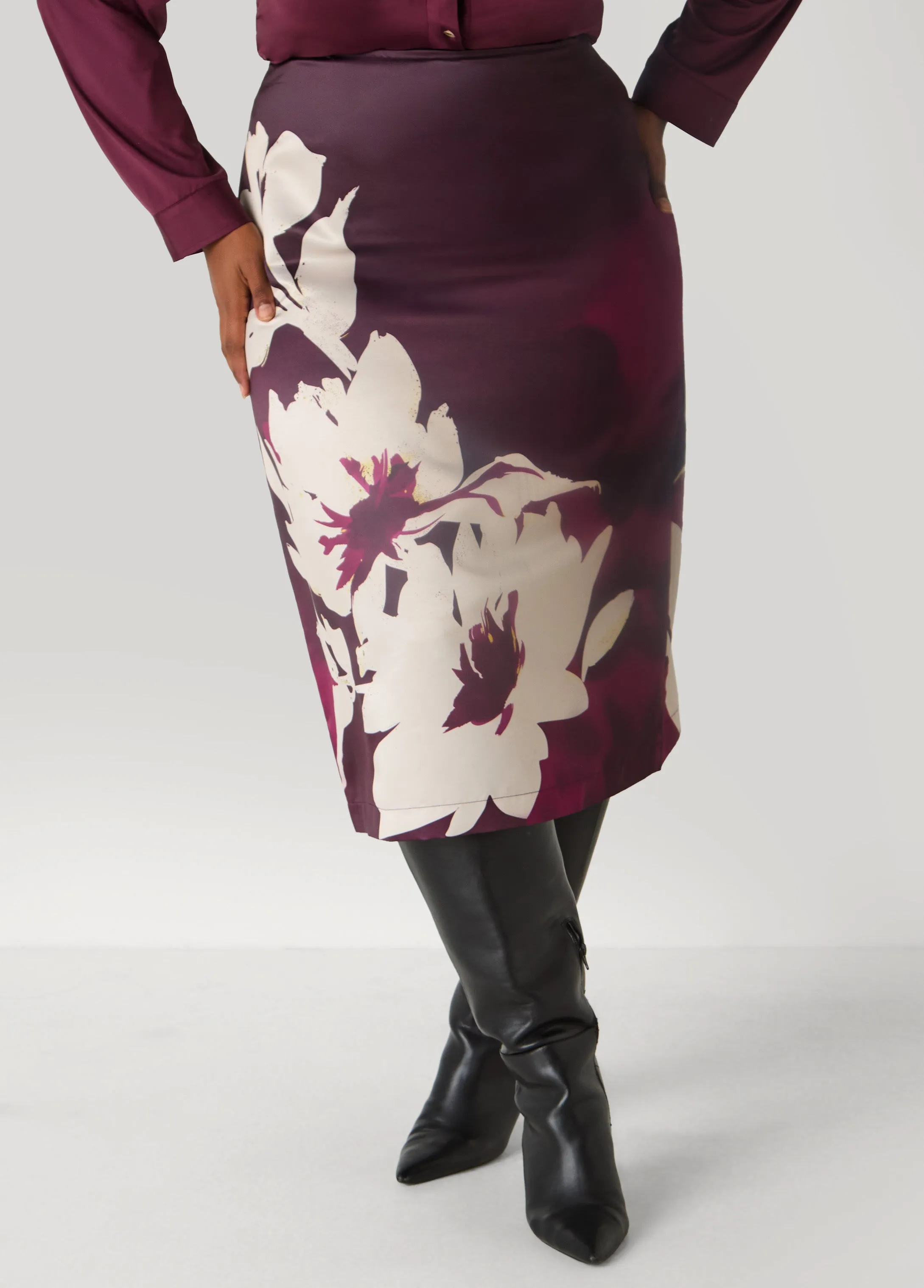 Floral Satin Midi Skirt sold by Ashley Stewart product image thumbnail 4