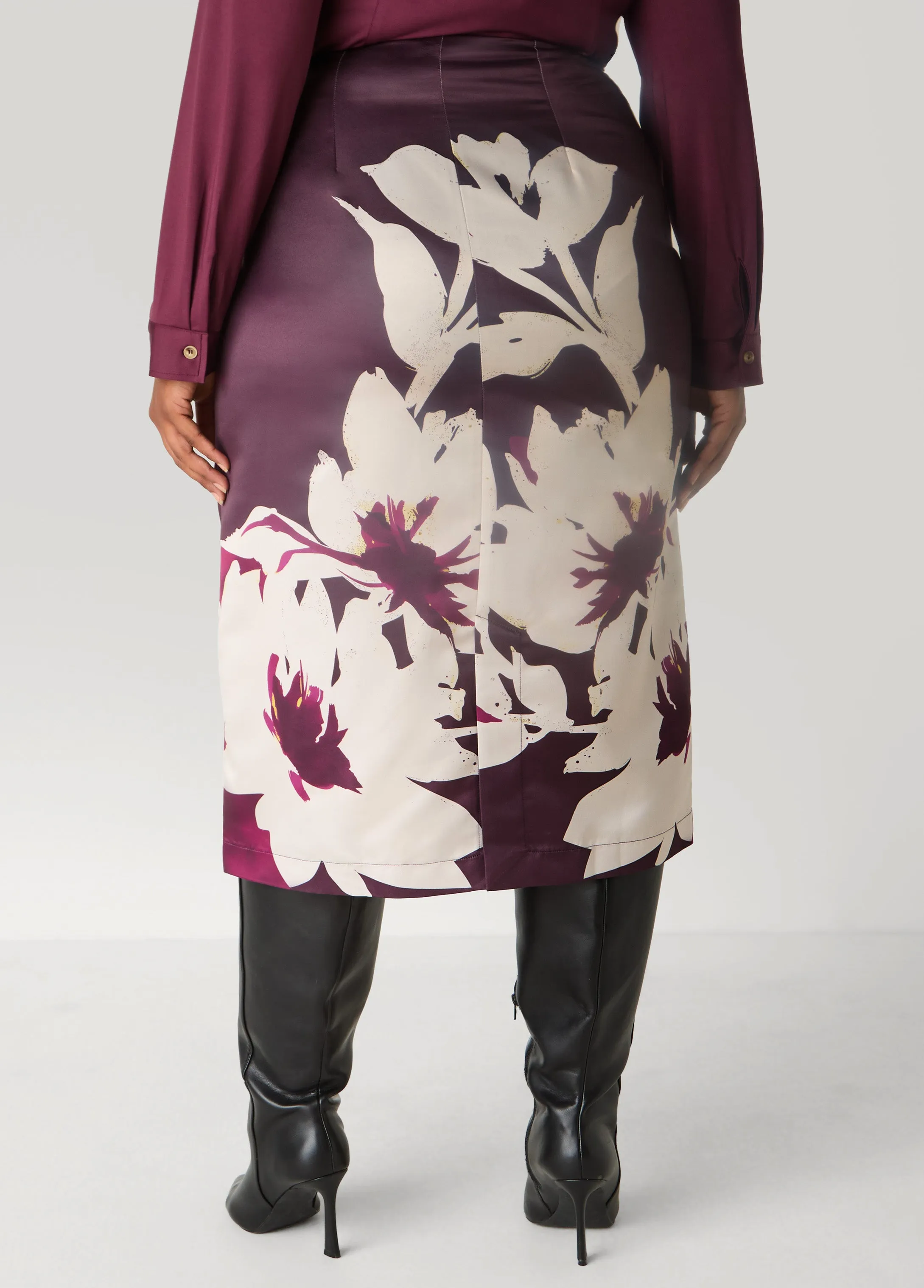 Floral Satin Midi Skirt sold by Ashley Stewart product image thumbnail 2