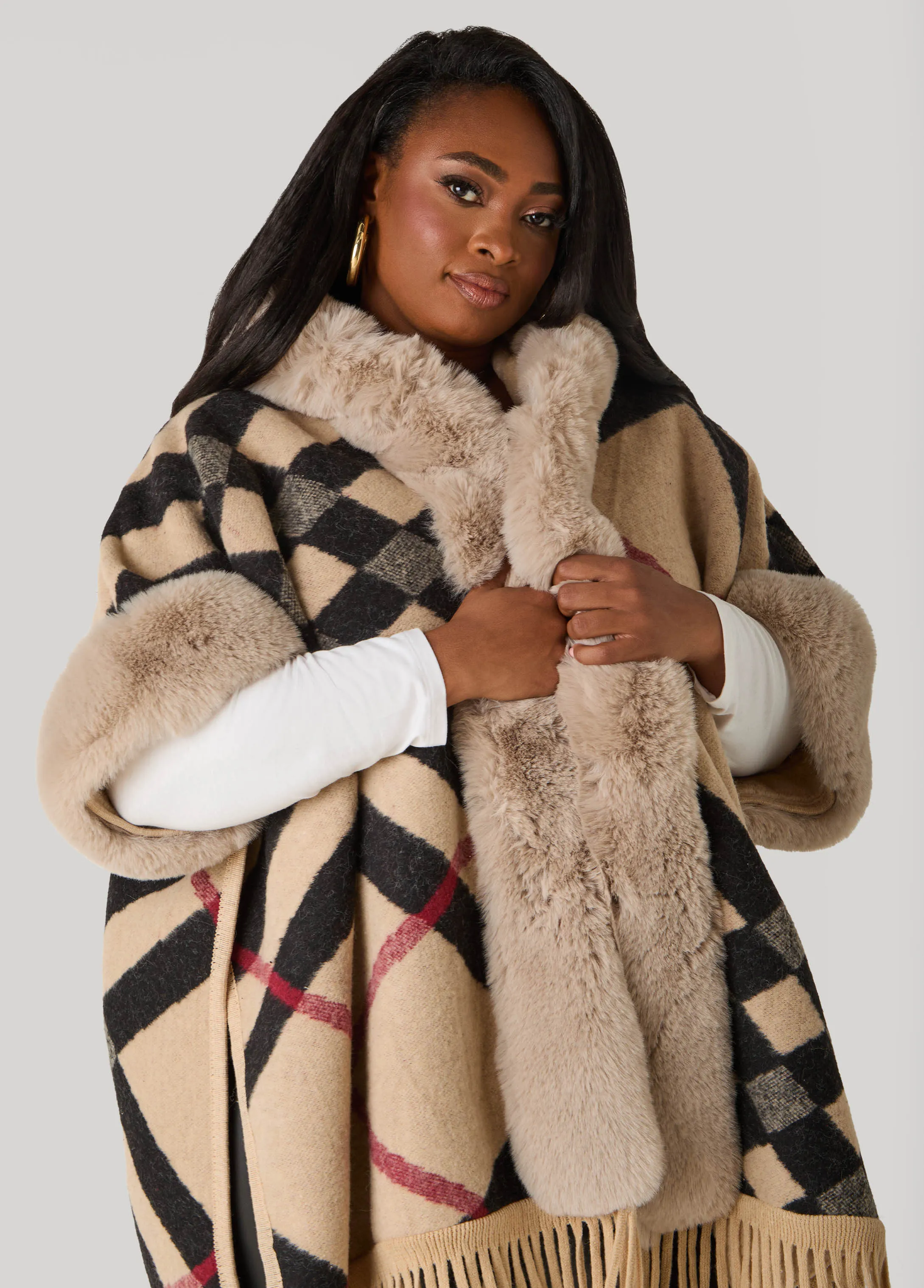 Adrienne Vittadini Plaid Ruana sold by Ashley Stewart product image thumbnail 4