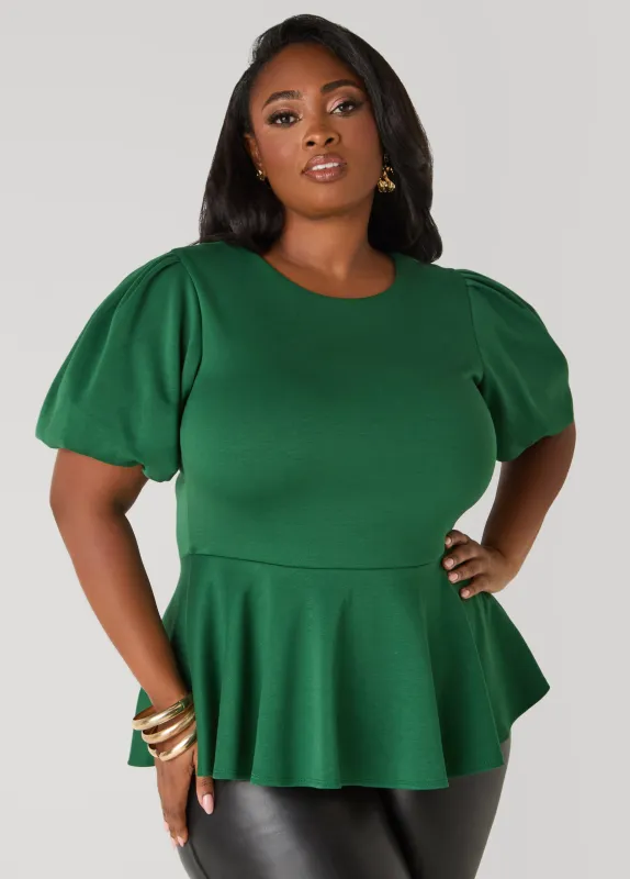 Puff Sleeve Peplum Top sold by Ashley Stewart