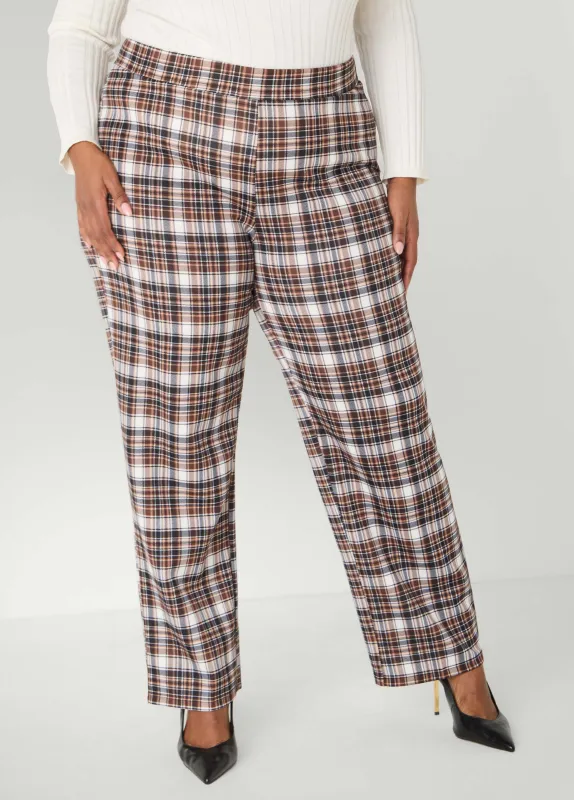 Plaid Pull On Straight Leg Pants sold by Ashley Stewart