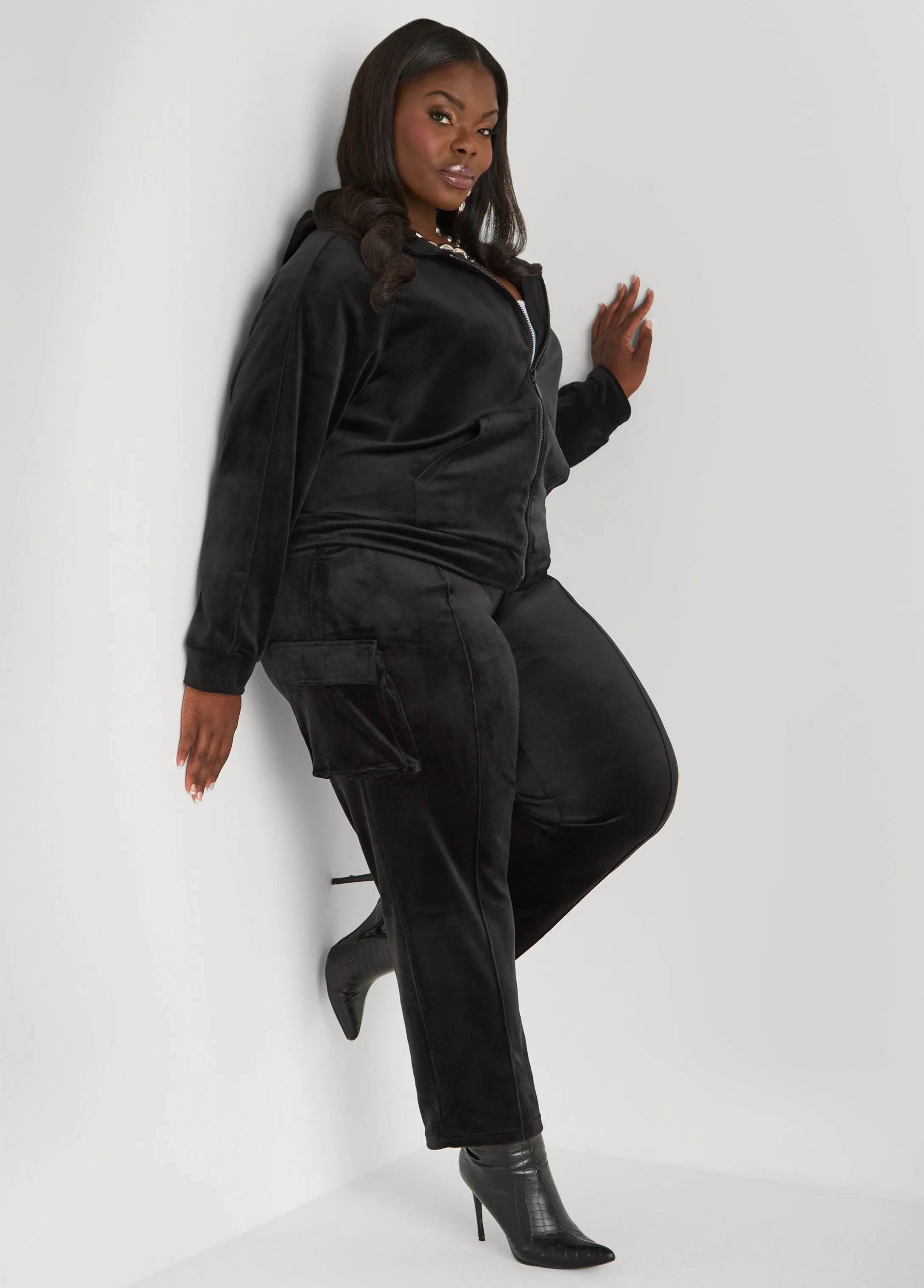 Hooded Velour Track Jacket sold by Ashley Stewart product image thumbnail 3