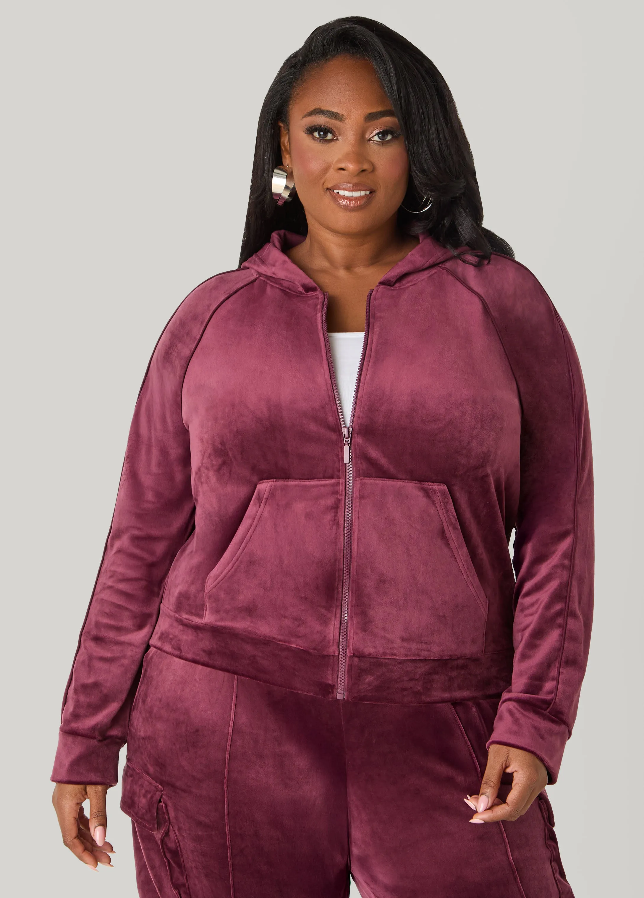 Hooded Velour Track Jacket sold by Ashley Stewart product image thumbnail 5