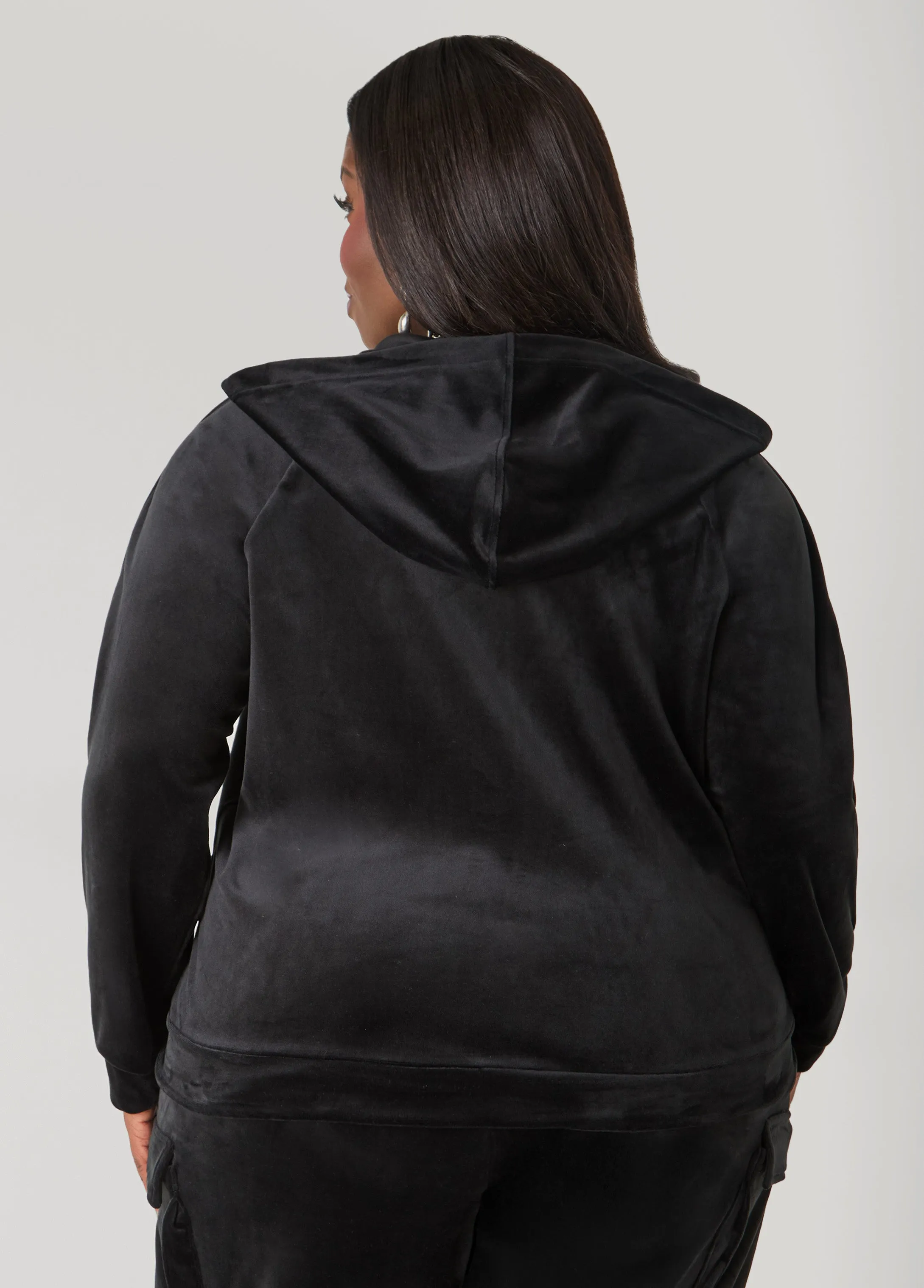 Hooded Velour Track Jacket sold by Ashley Stewart product image thumbnail 2