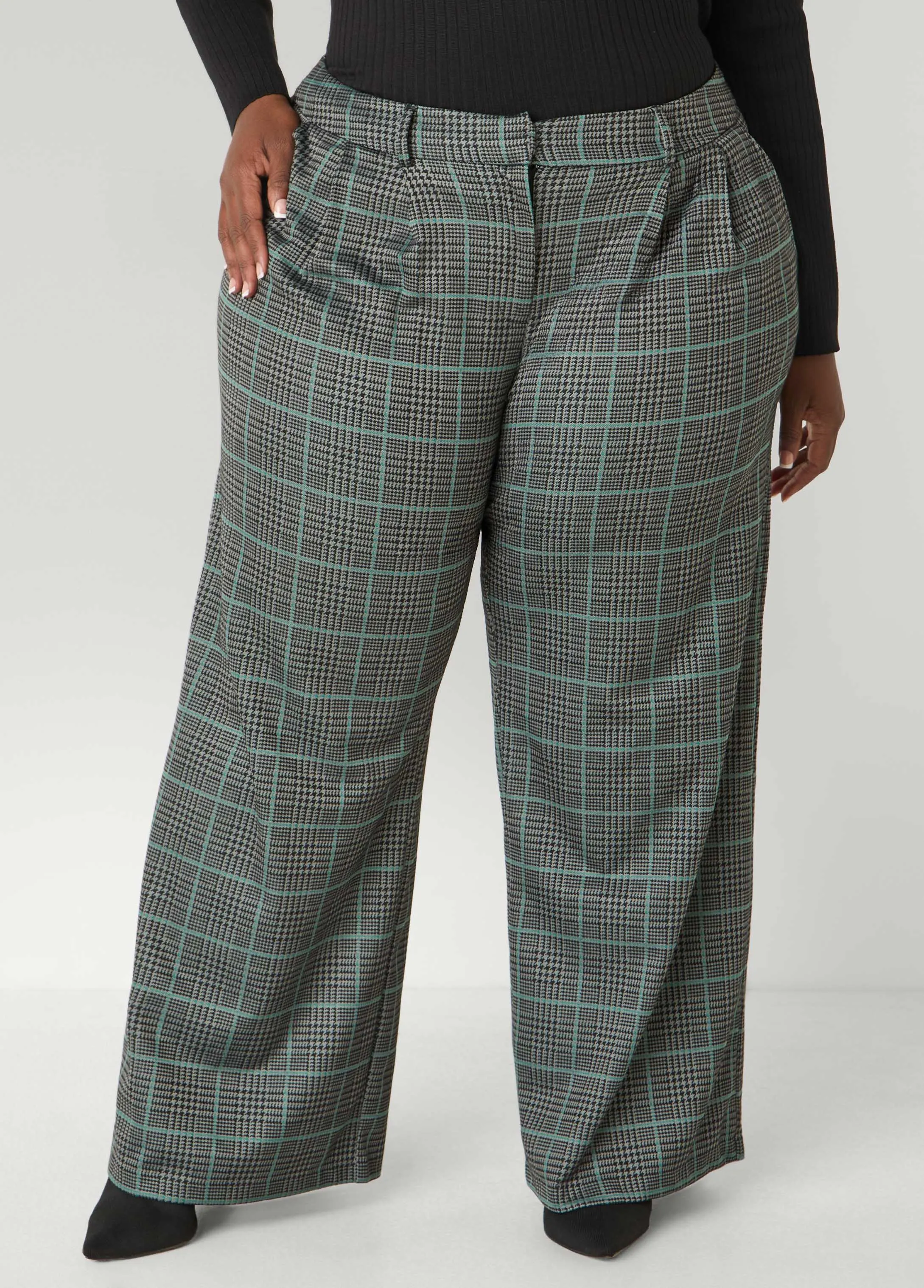 Plaid Pleated Wide Leg Pants sold by Ashley Stewart