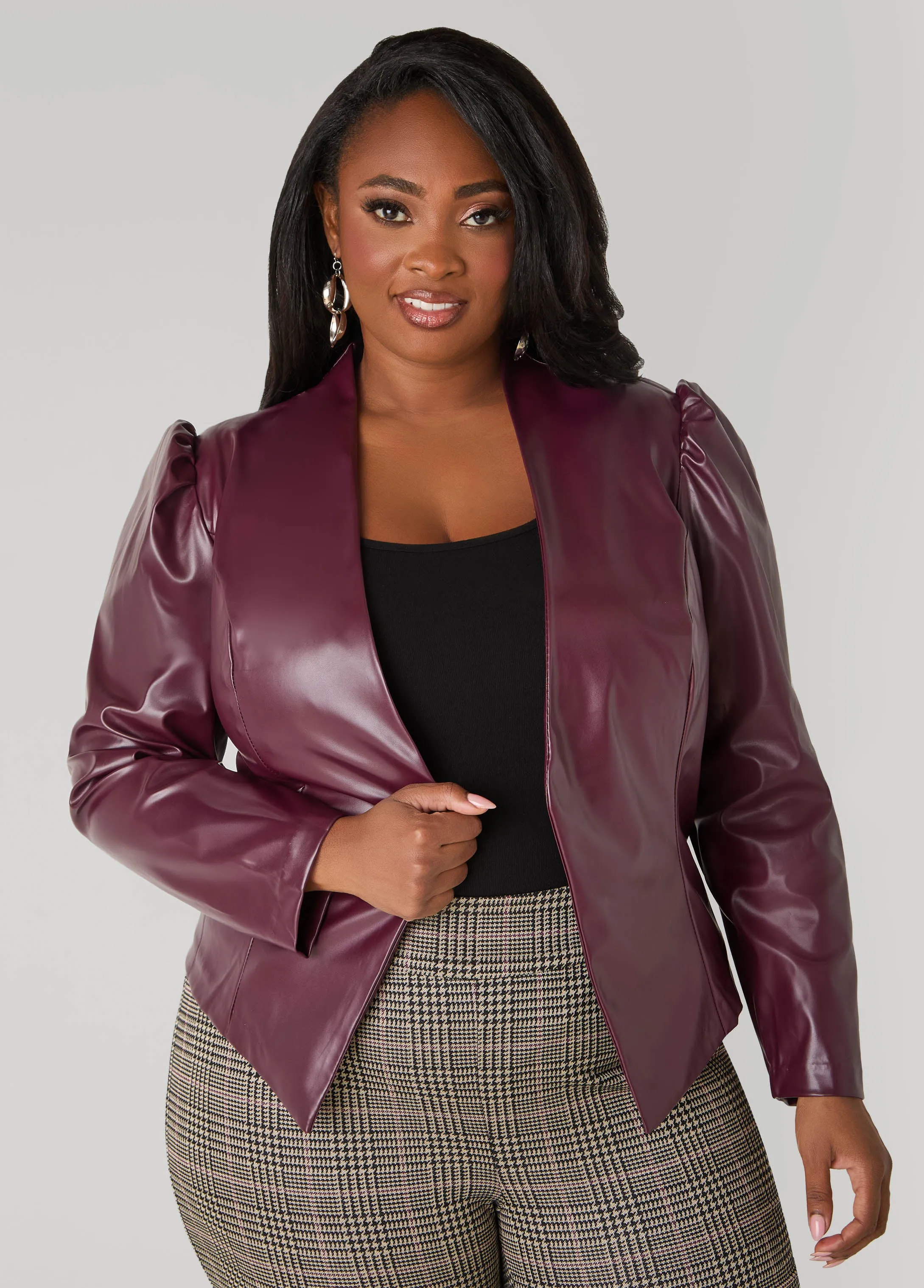 Puff Sleeve Faux Leather Jacket sold by Ashley Stewart