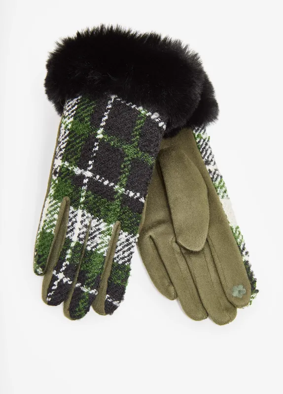 Faux Fur Cuffed Plaid Gloves sold by Ashley Stewart