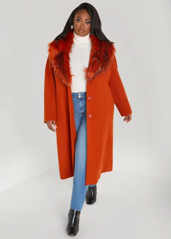 Detachable Faux Fur Trimmed Coat sold by Ashley Stewart