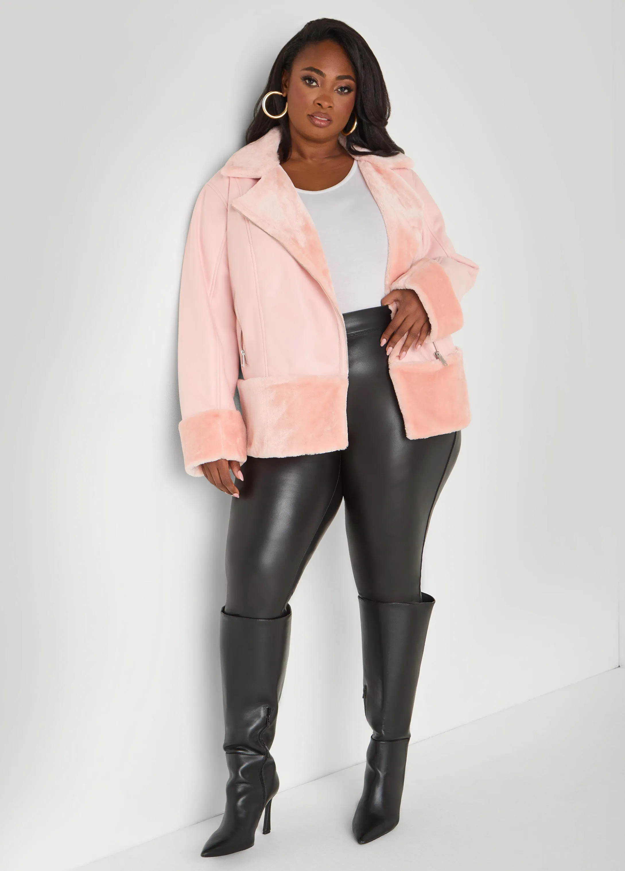 Cuffed Faux Shearling Moto Jacket sold by Ashley Stewart product image thumbnail 4