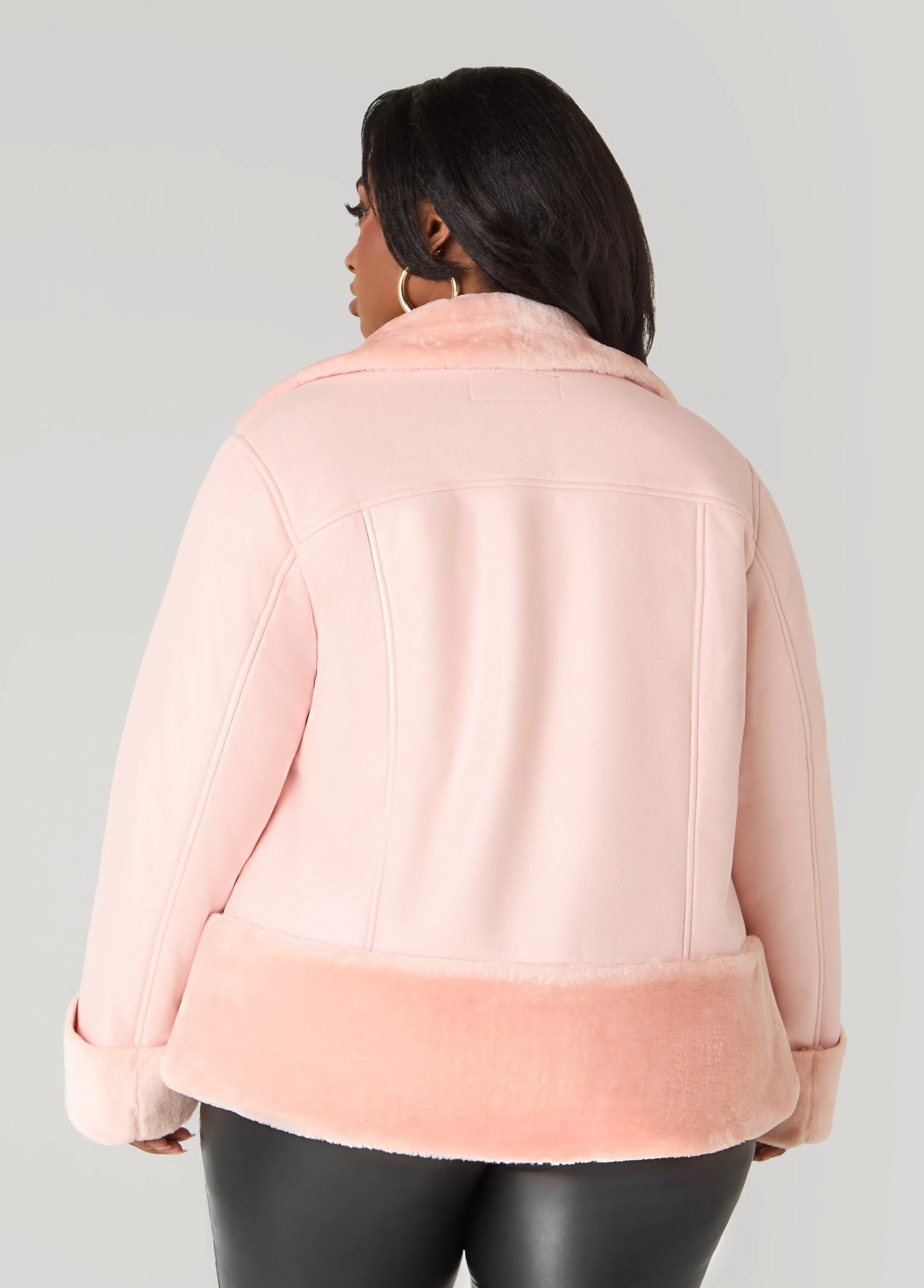 Cuffed Faux Shearling Moto Jacket sold by Ashley Stewart product image thumbnail 2