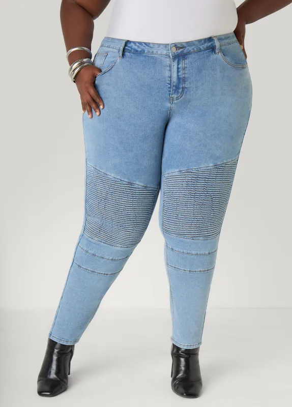 Ribbed Paneled Skinny Jeans sold by Ashley Stewart