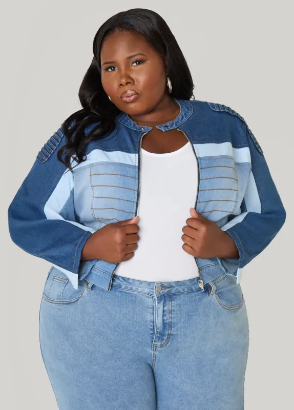 Colorblock Denim Moto Jacket sold by Ashley Stewart