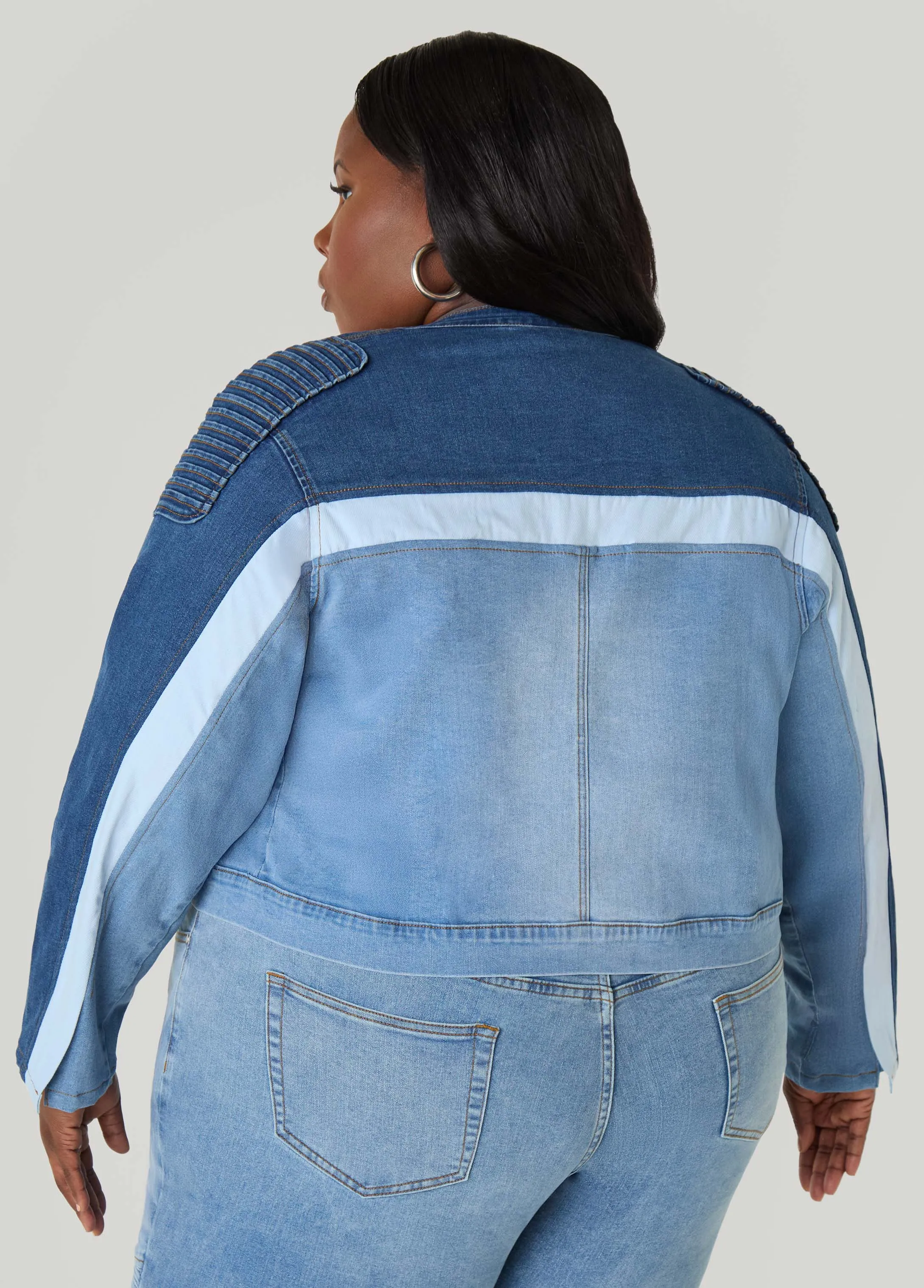 Colorblock Denim Moto Jacket sold by Ashley Stewart product image thumbnail 4