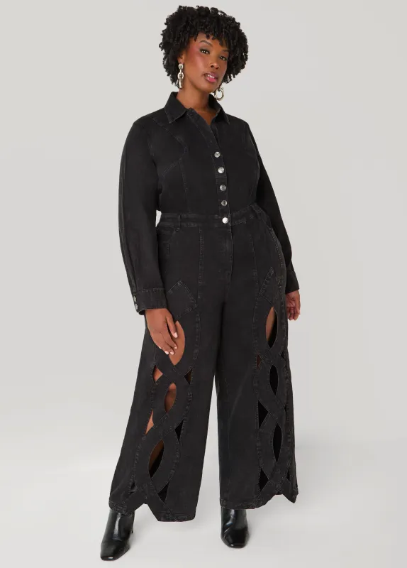 Crisscross Denim Jumpsuit sold by Ashley Stewart